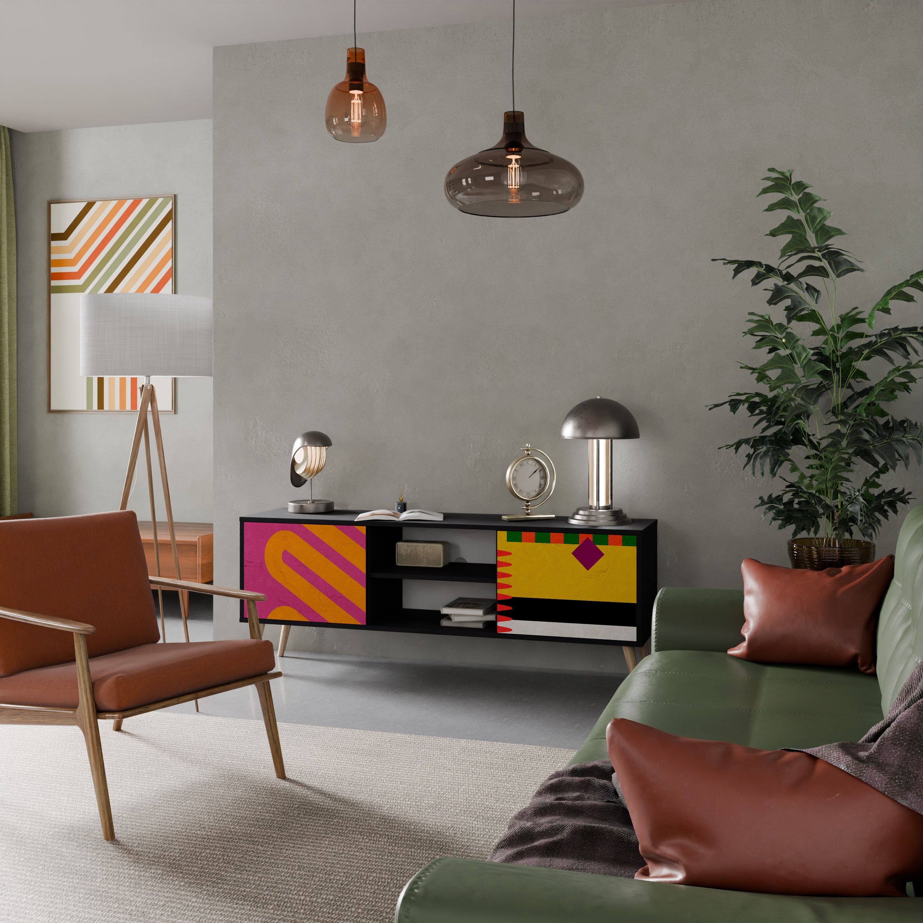 VIVID ART 2-Door TV Stand in Black Finish