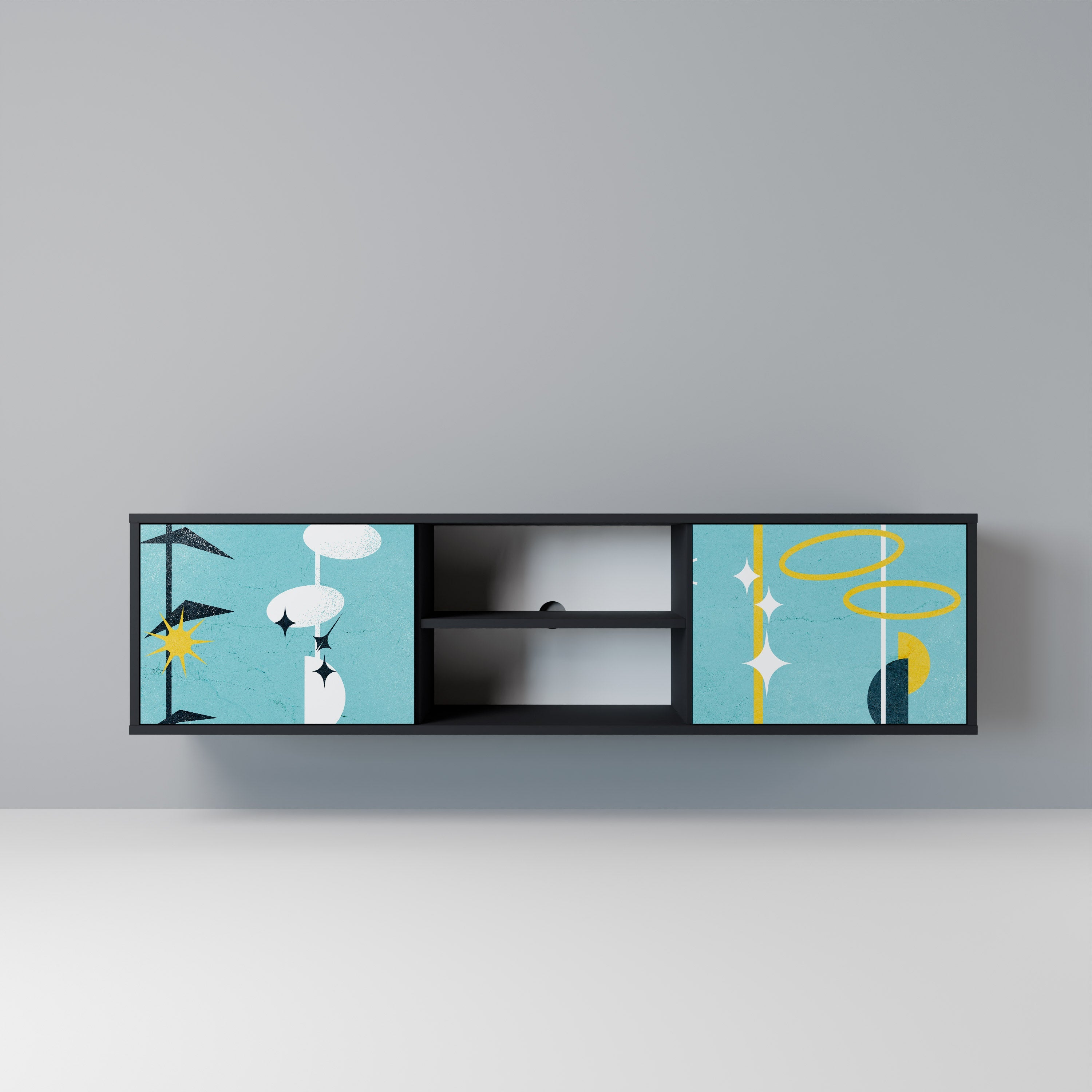 PATHS TO HAPPINESS 2-Door TV Stand in Black Finish