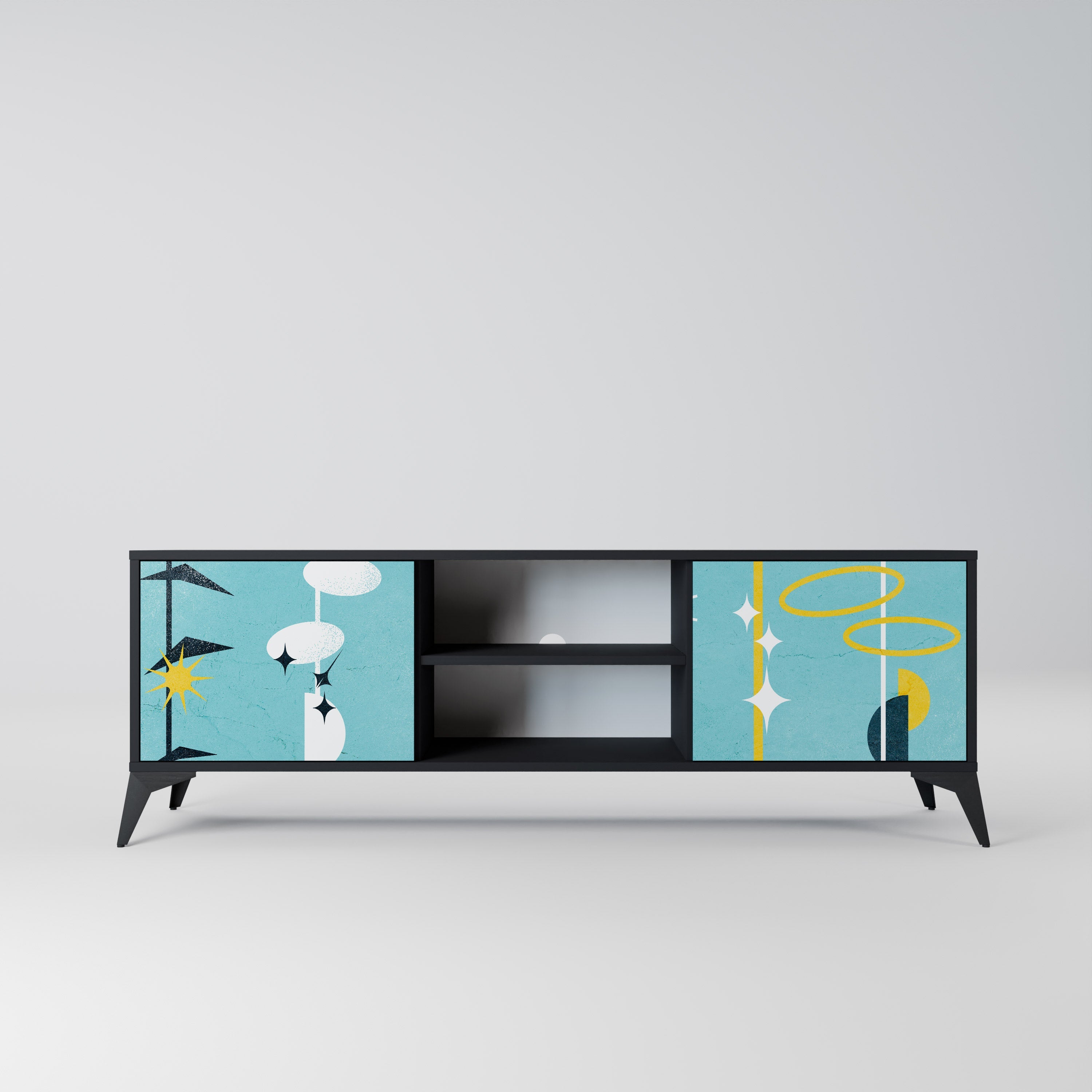 PATHS TO HAPPINESS 2-Door TV Stand in Black Finish