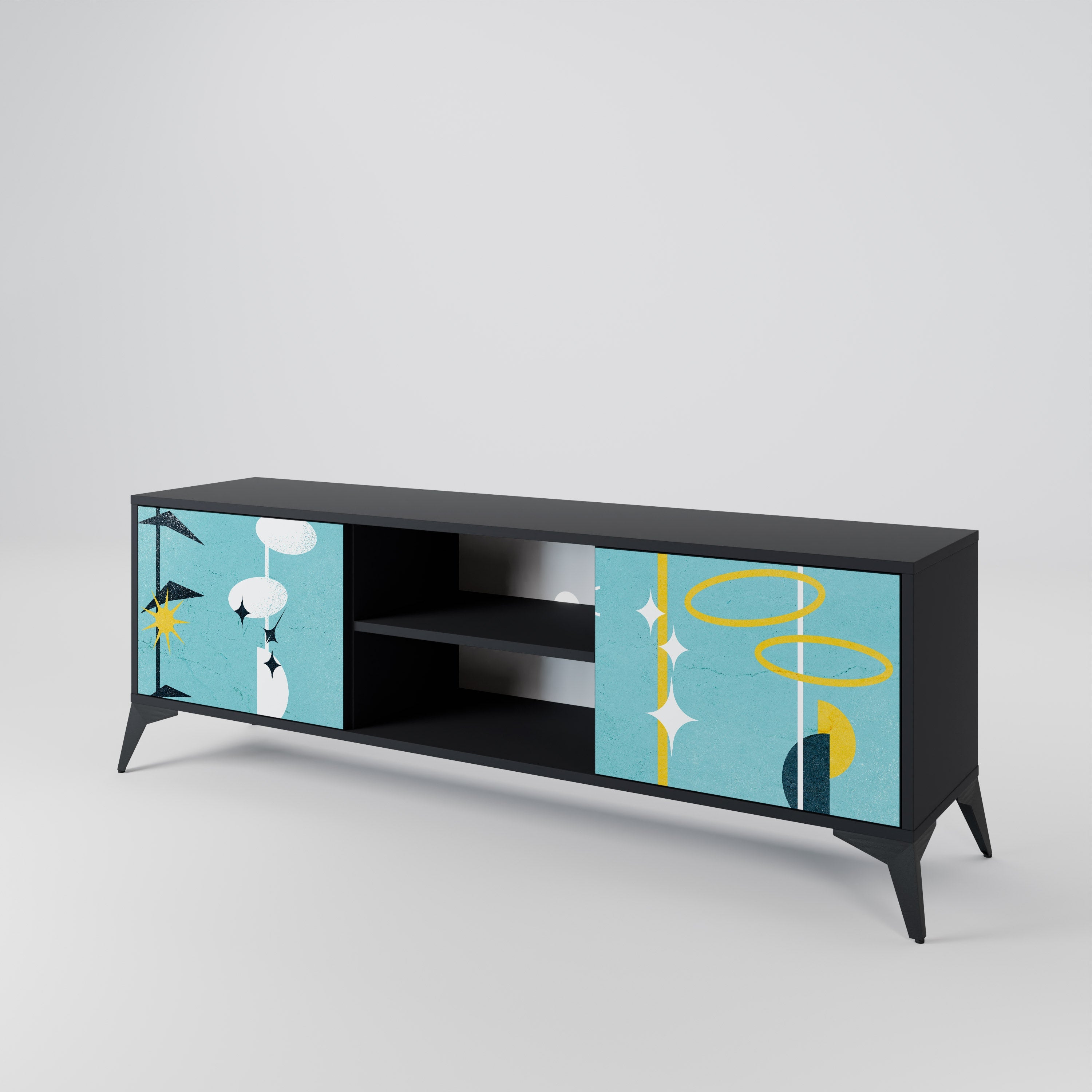 PATHS TO HAPPINESS 2-Door TV Stand in Black Finish