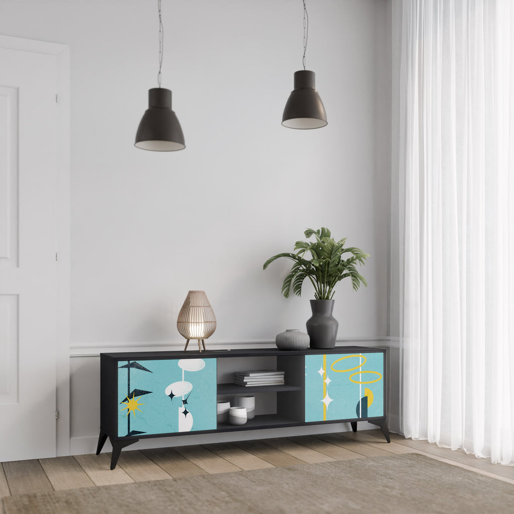 PATHS TO HAPPINESS 2-Door TV Stand in Black Finish