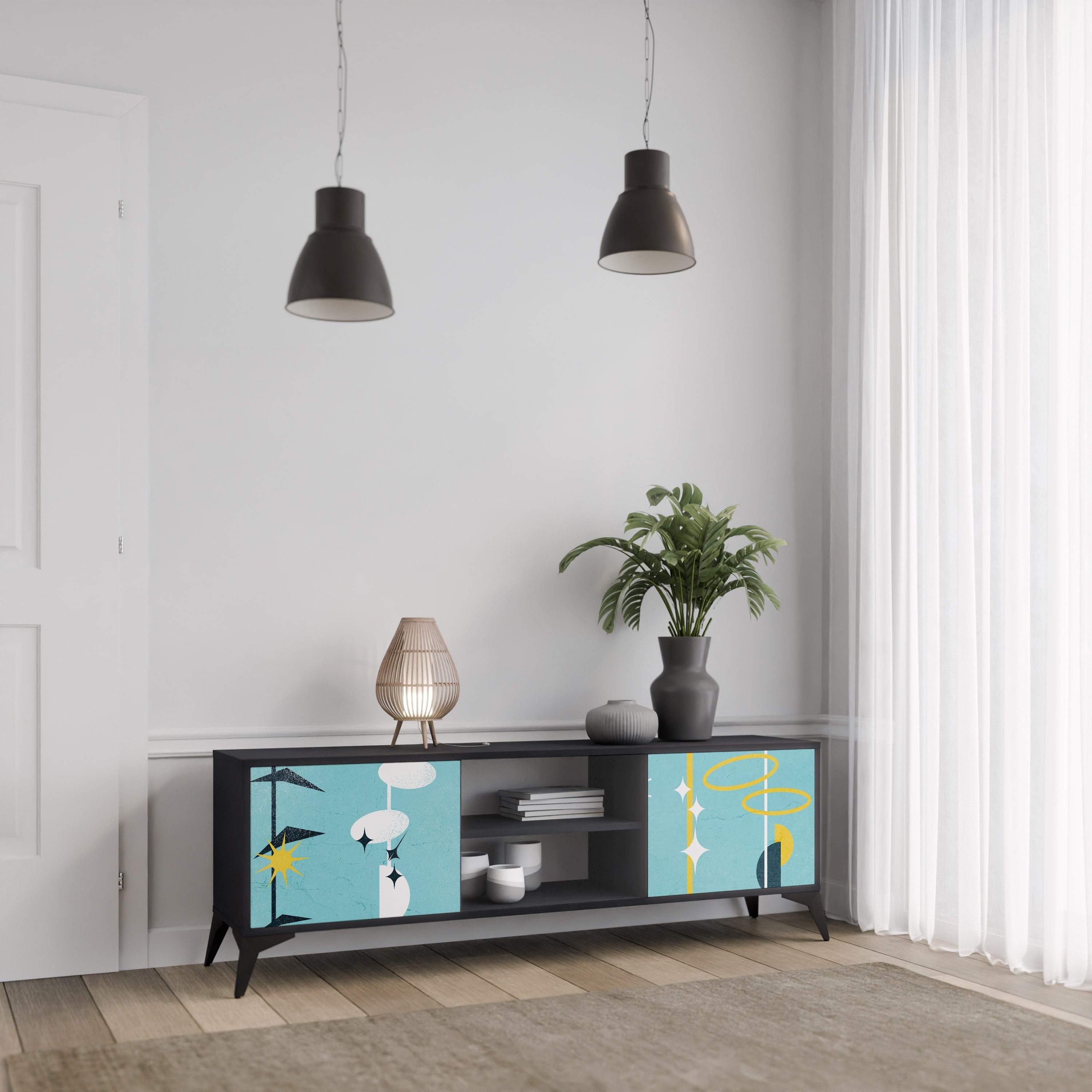 PATHS TO HAPPINESS 2-Door TV Stand in Black Finish