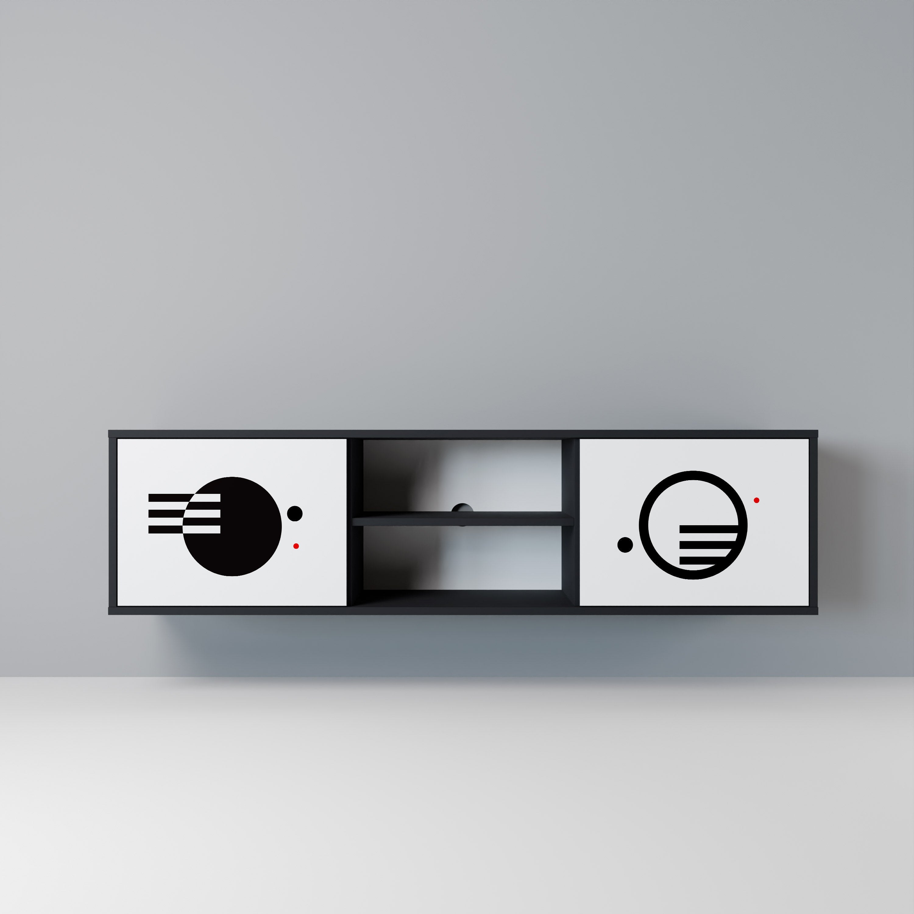 Meuble TV 2 portes noir et blanc combiné, finition noire