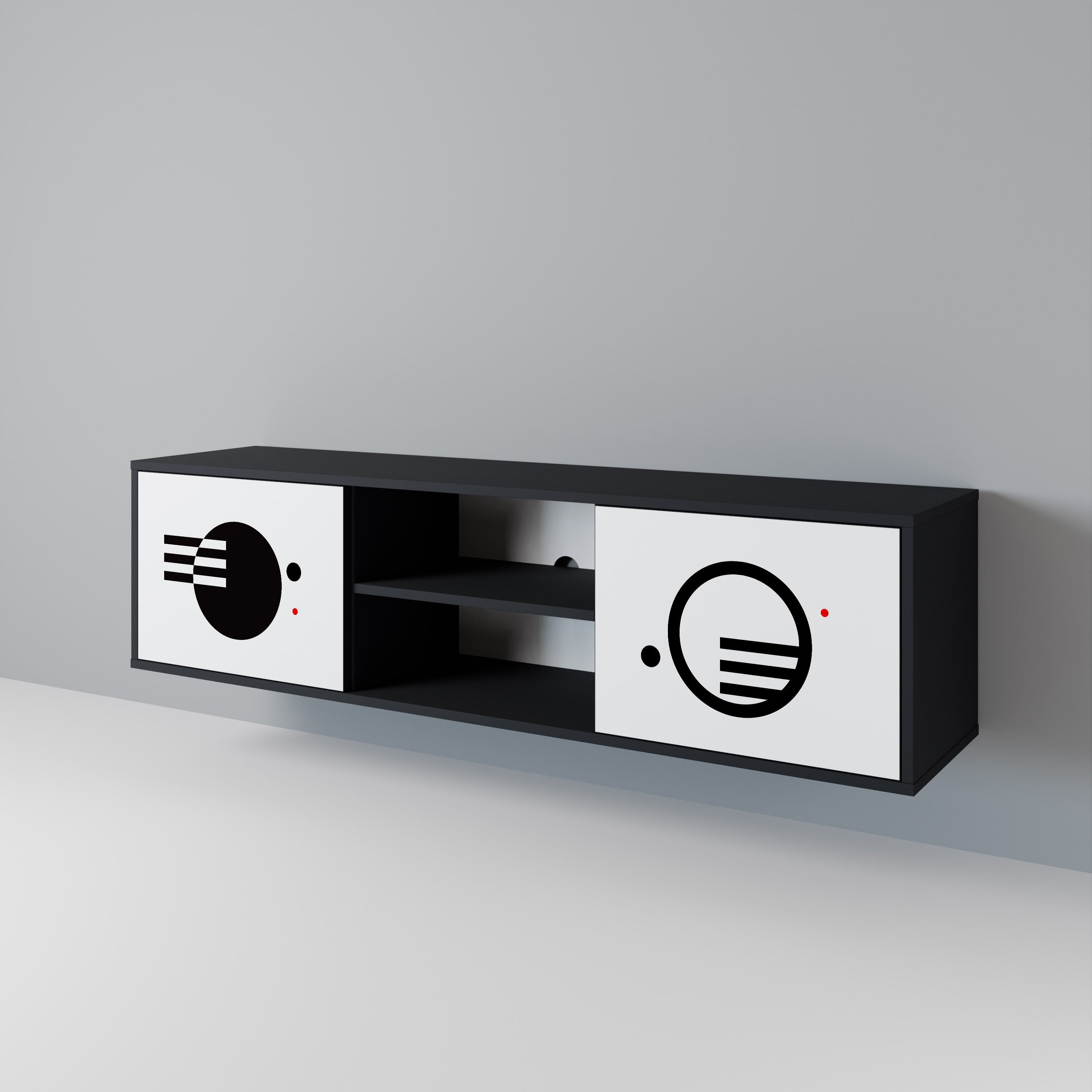 Meuble TV 2 portes noir et blanc combiné, finition noire