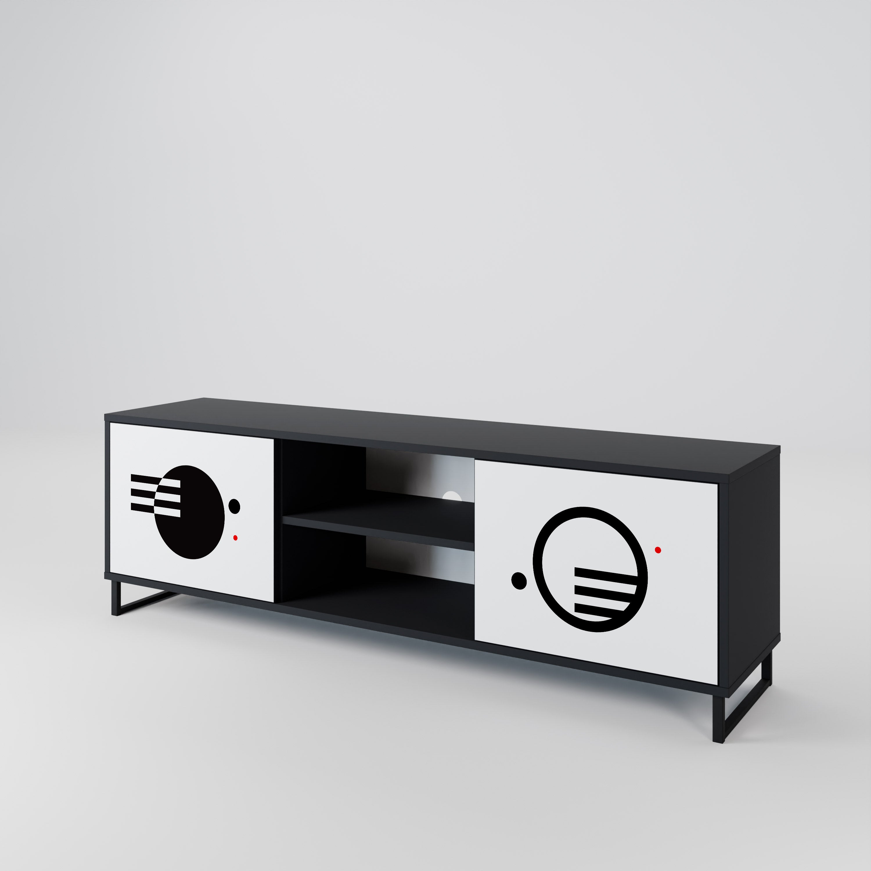 Meuble TV 2 portes noir et blanc combiné, finition noire