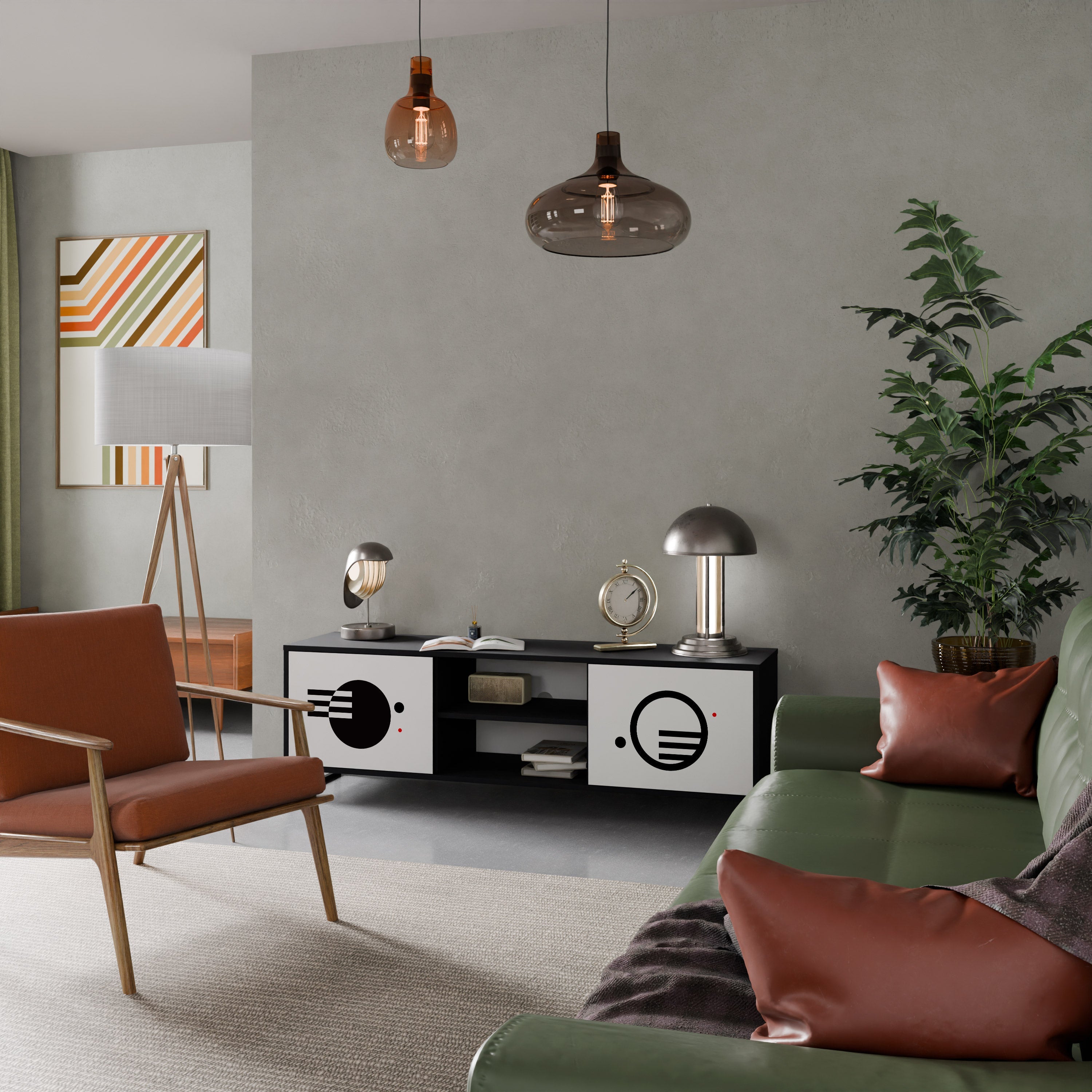 Meuble TV 2 portes noir et blanc combiné, finition noire