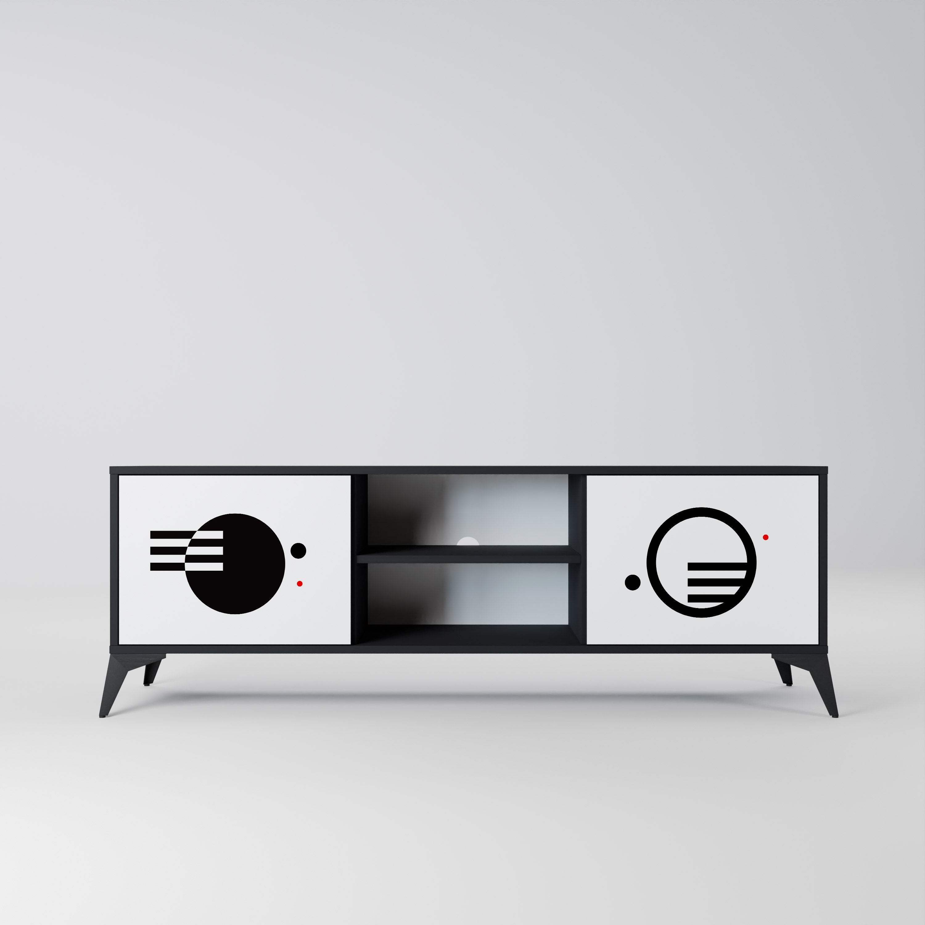 Meuble TV 2 portes noir et blanc combiné, finition noire