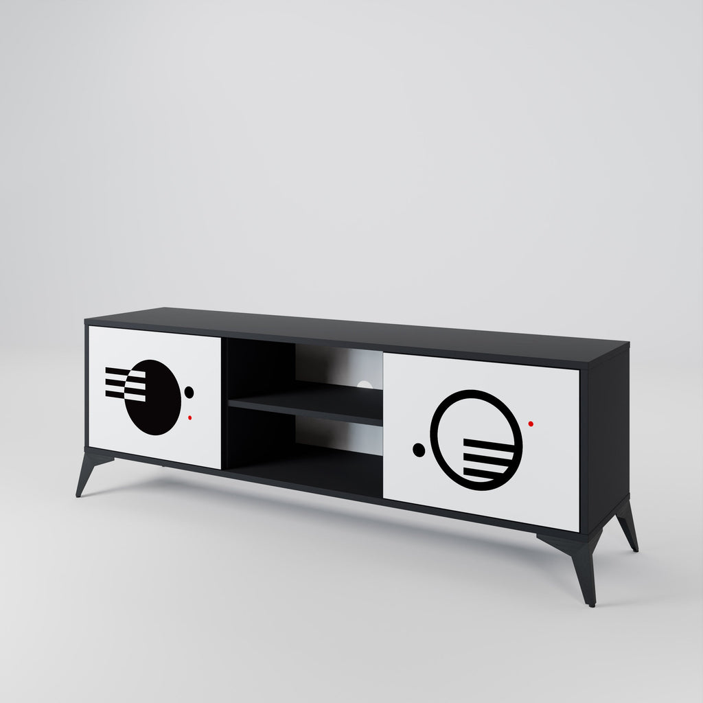 Meuble TV 2 portes noir et blanc combiné, finition noire