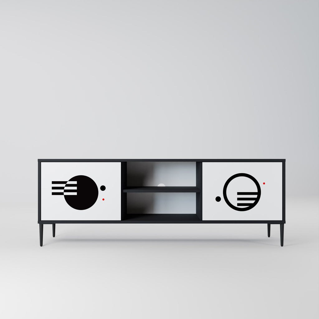 Meuble TV 2 portes noir et blanc combiné, finition noire