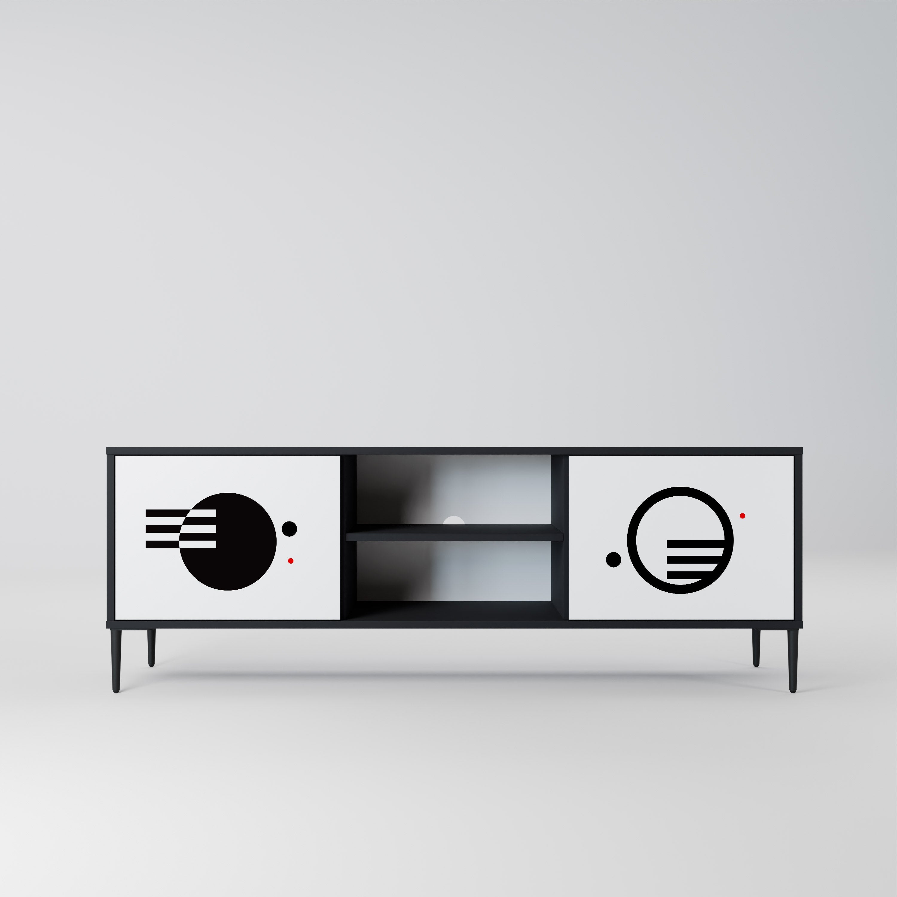 Meuble TV 2 portes noir et blanc combiné, finition noire