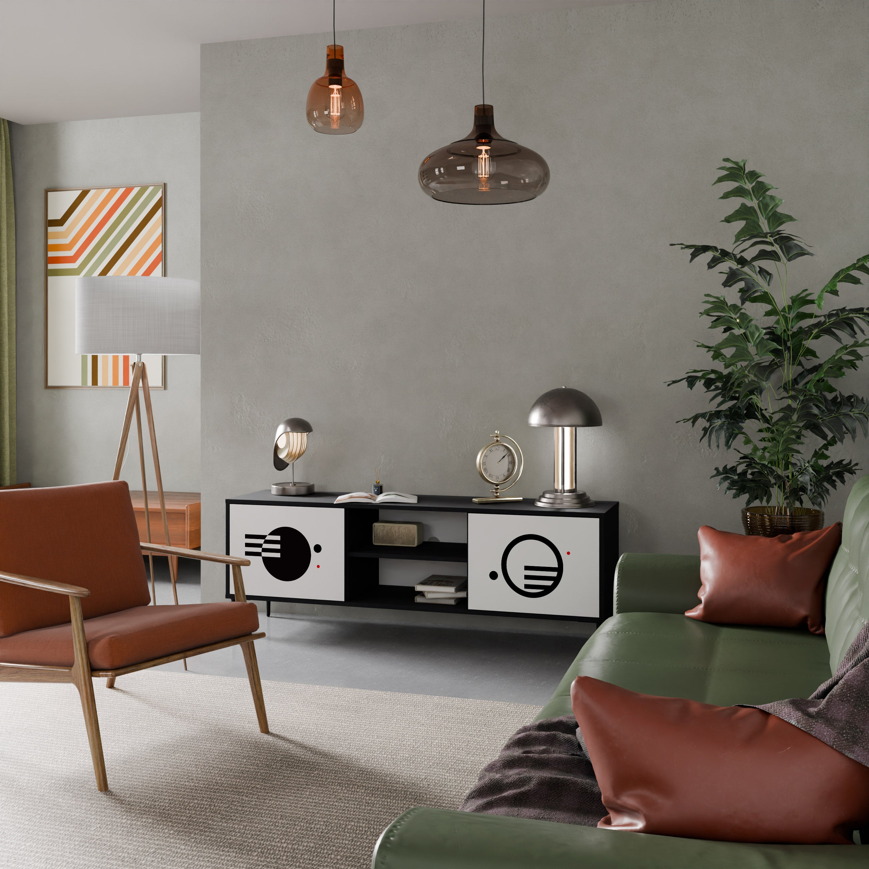 Meuble TV 2 portes noir et blanc combiné, finition noire