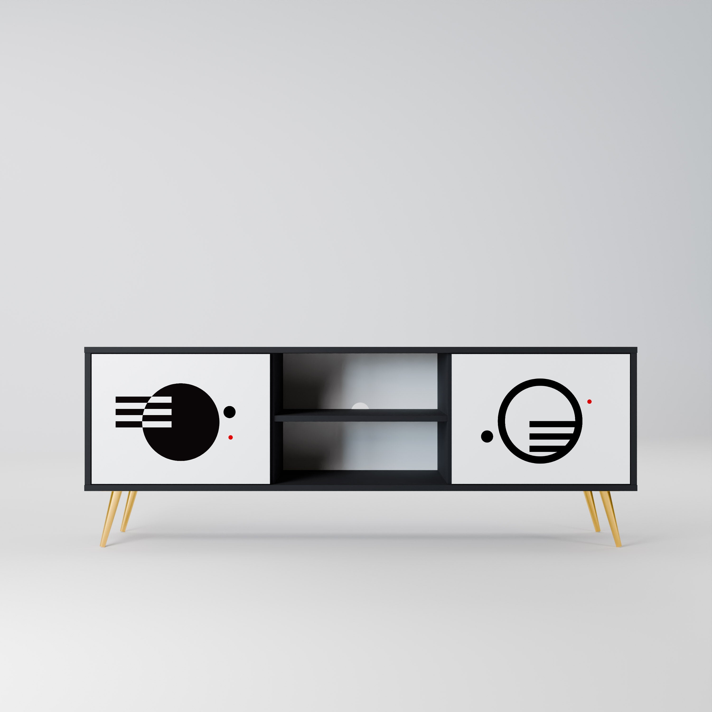 Meuble TV 2 portes noir et blanc combiné, finition noire