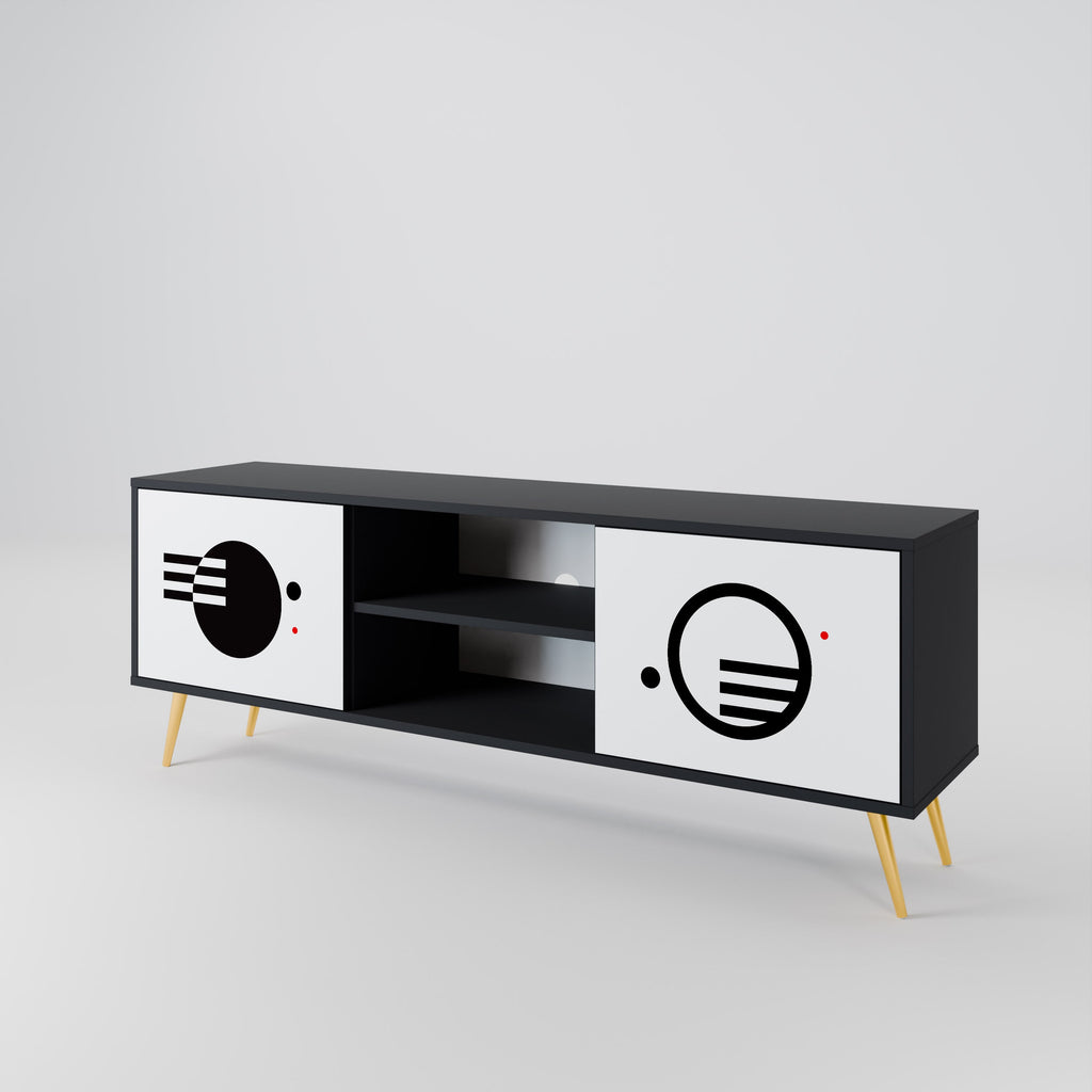 Meuble TV 2 portes noir et blanc combiné, finition noire