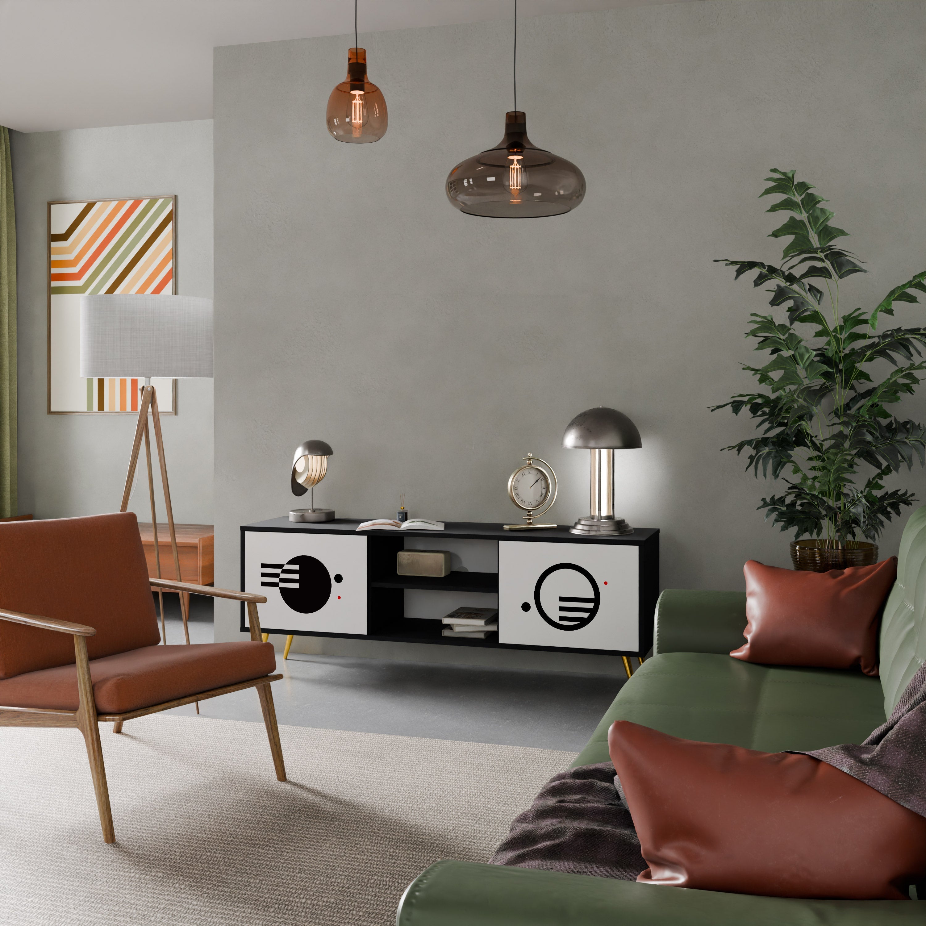 Meuble TV 2 portes noir et blanc combiné, finition noire