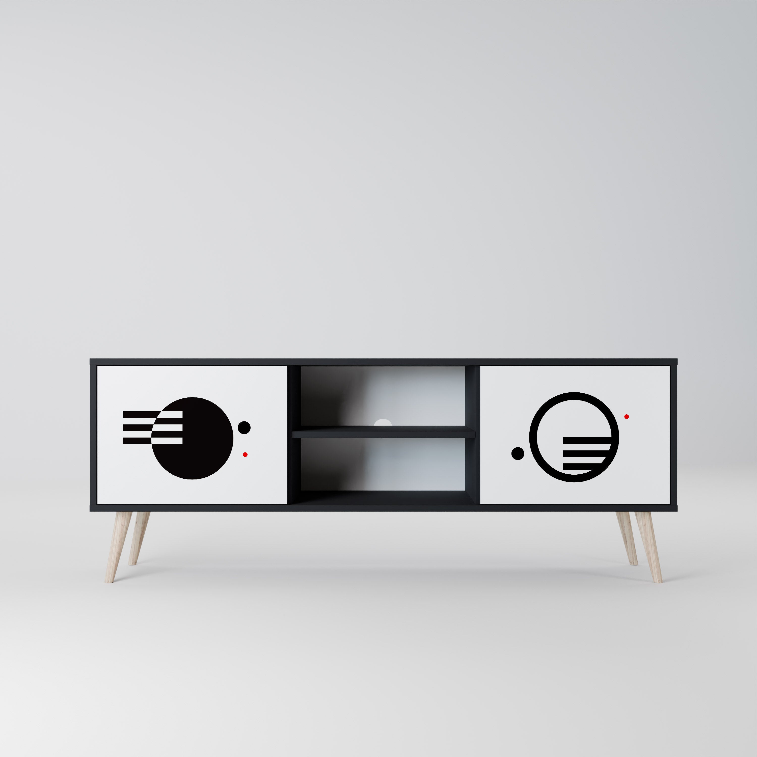 Meuble TV 2 portes noir et blanc combiné, finition noire