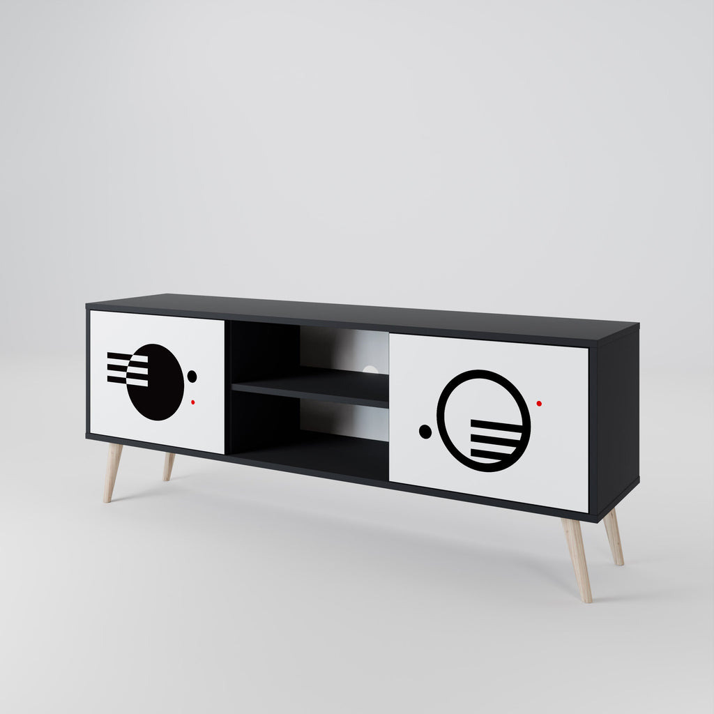 Meuble TV 2 portes noir et blanc combiné, finition noire