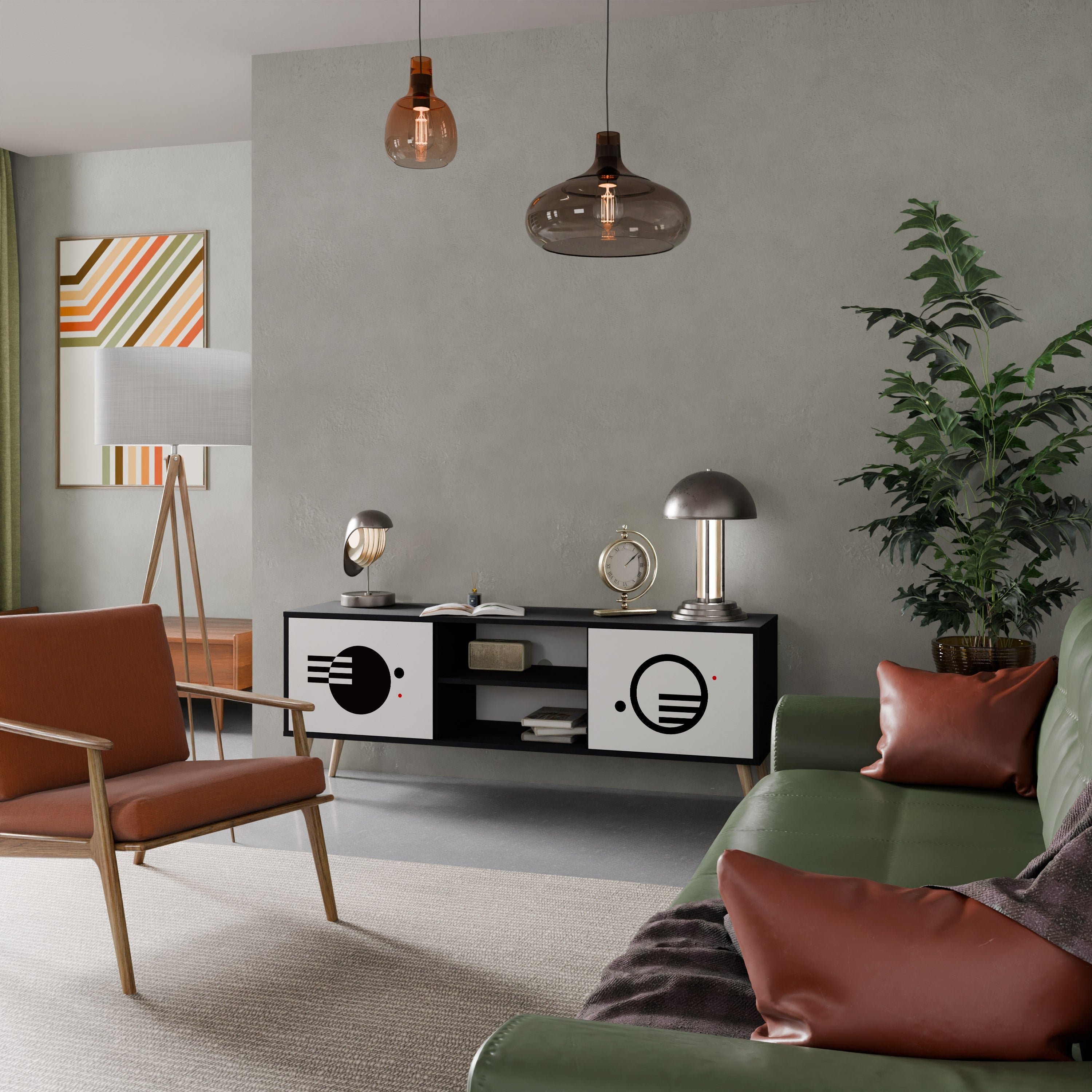 Meuble TV 2 portes noir et blanc combiné, finition noire