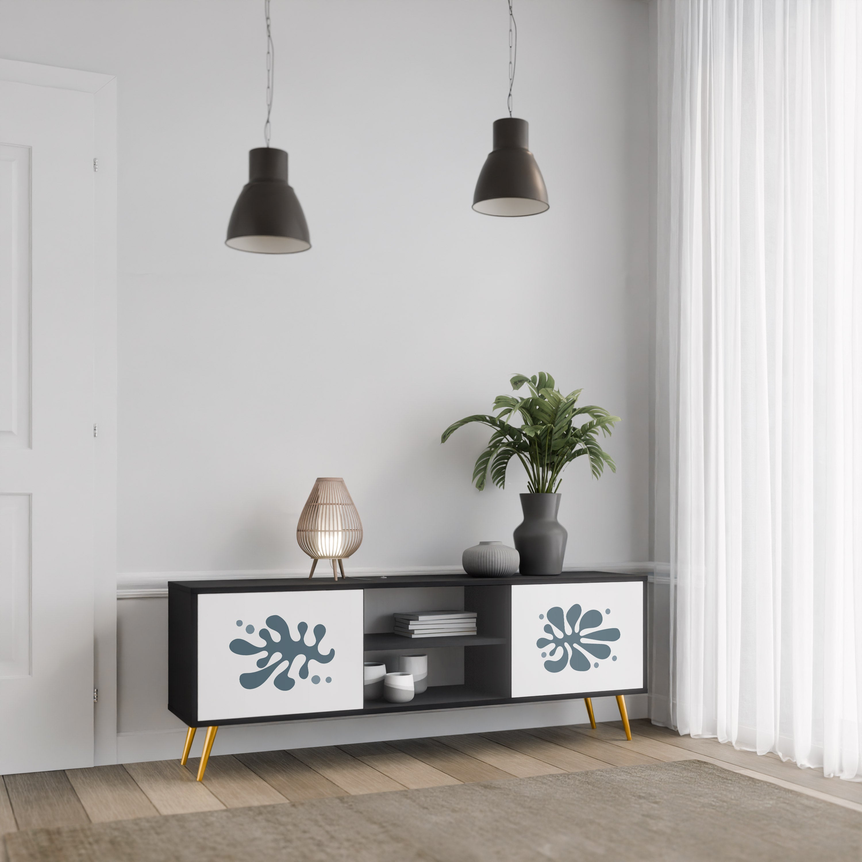 WONDERLAND VEGETATION 2-Door TV Stand in Black Finish