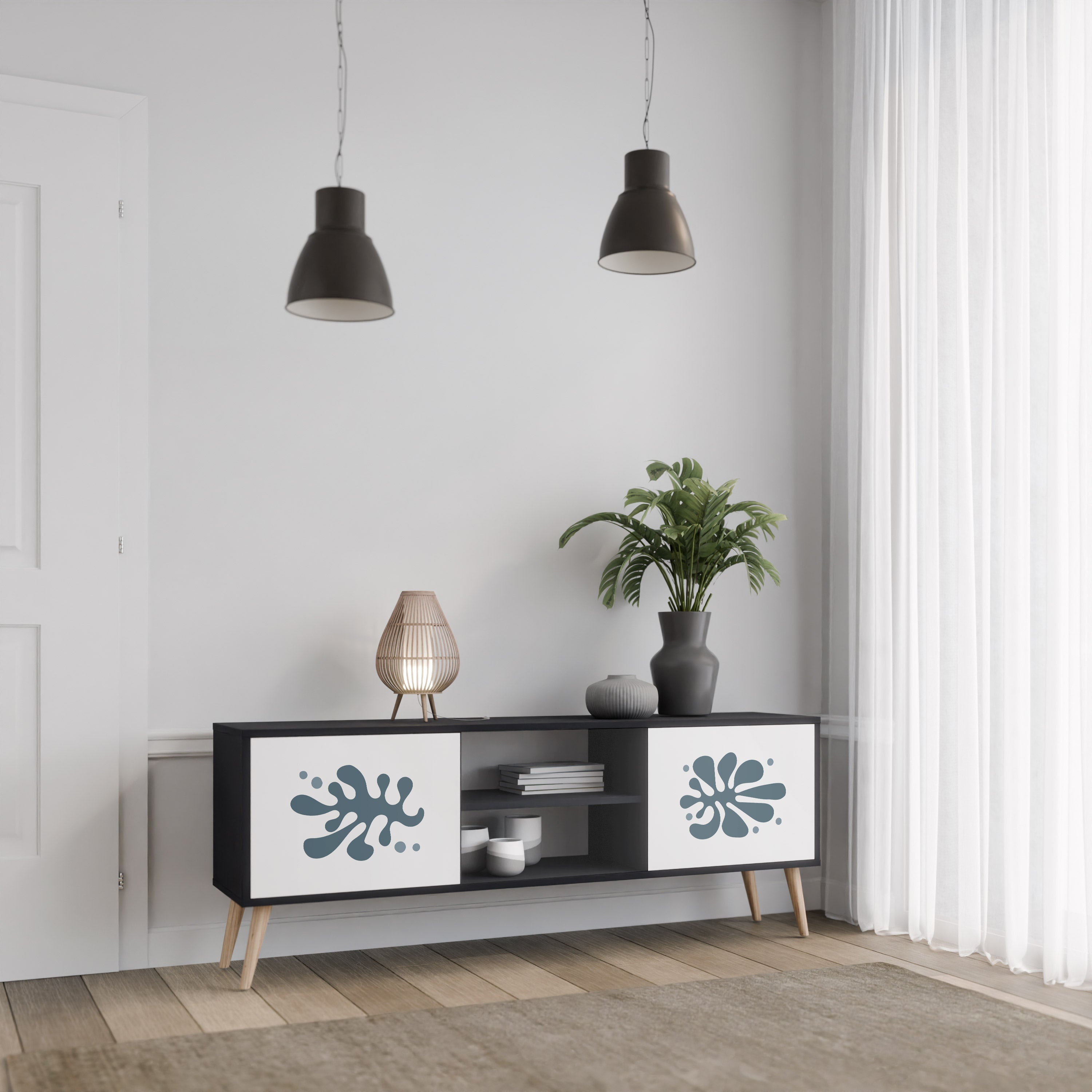 WONDERLAND VEGETATION 2-Door TV Stand in Black Finish