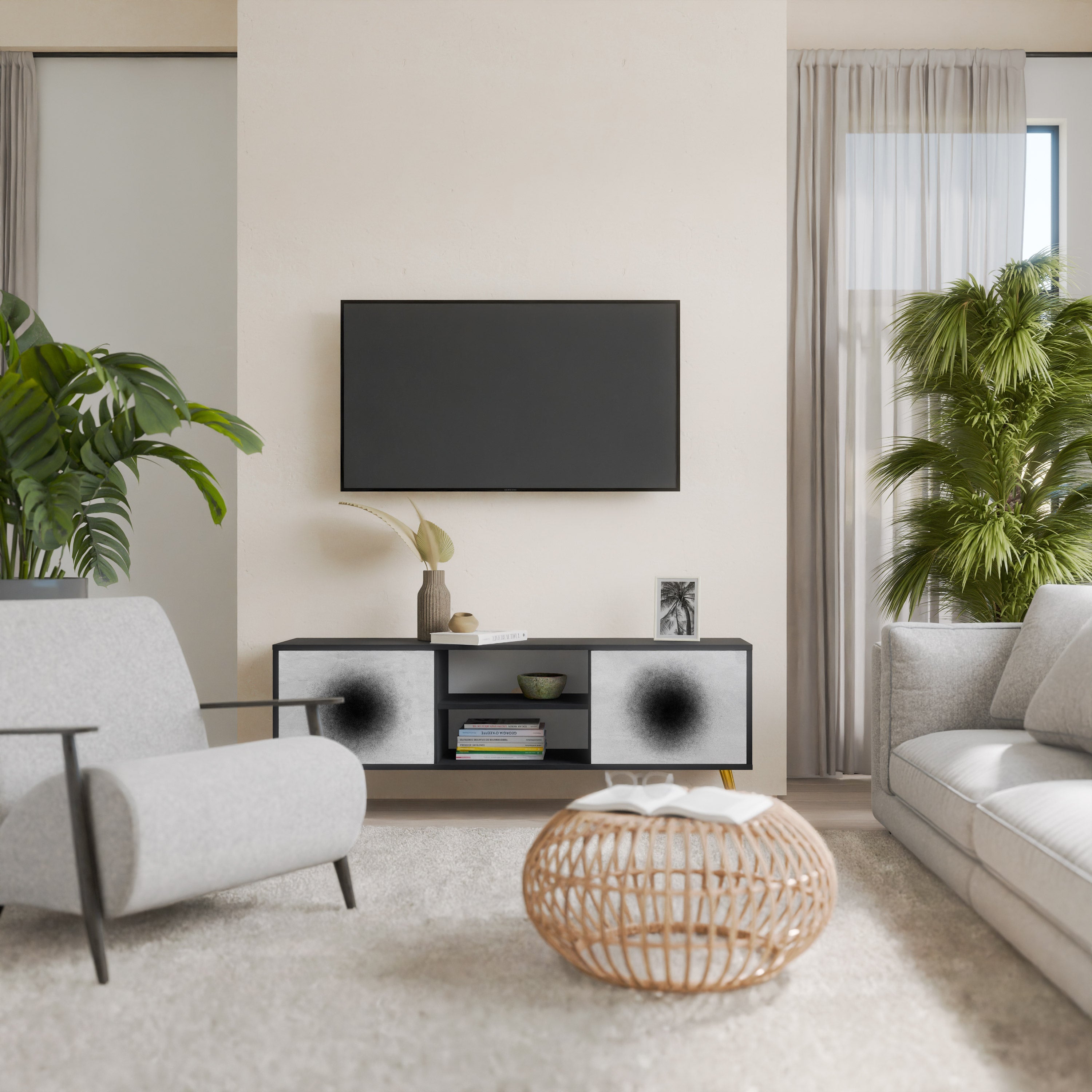 Meuble TV 2 portes BLACK HOLE finition noire