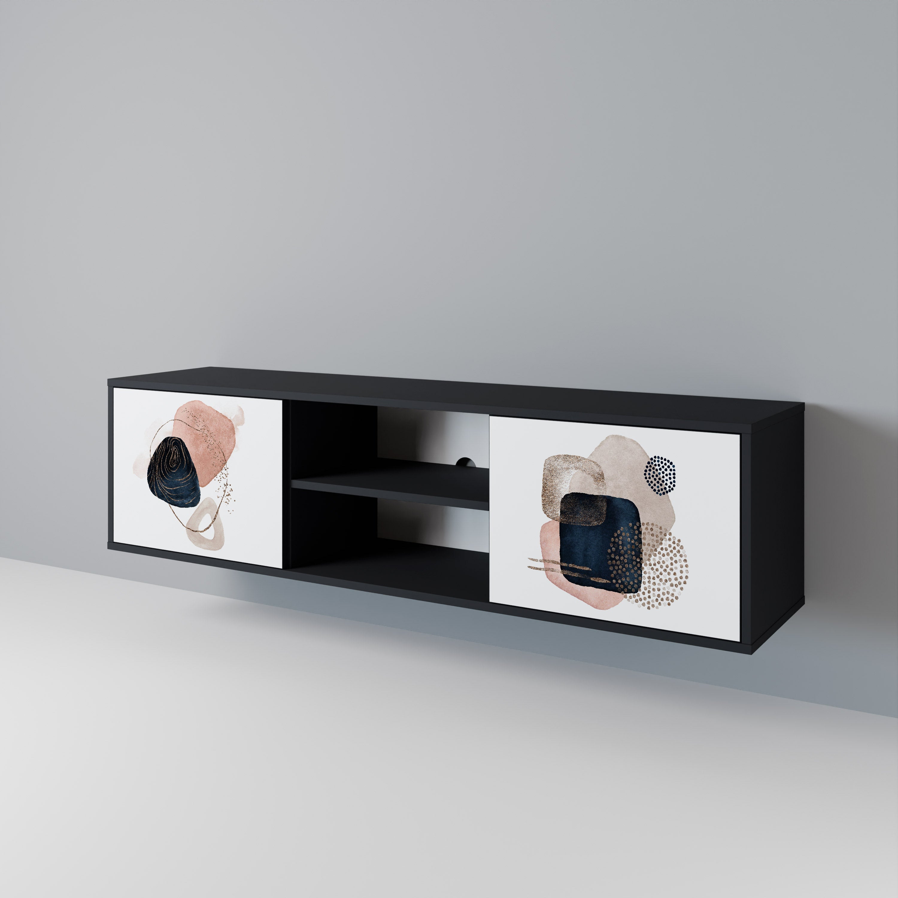 COLORFUL SHAPES 2-Door TV Stand in Black Finish