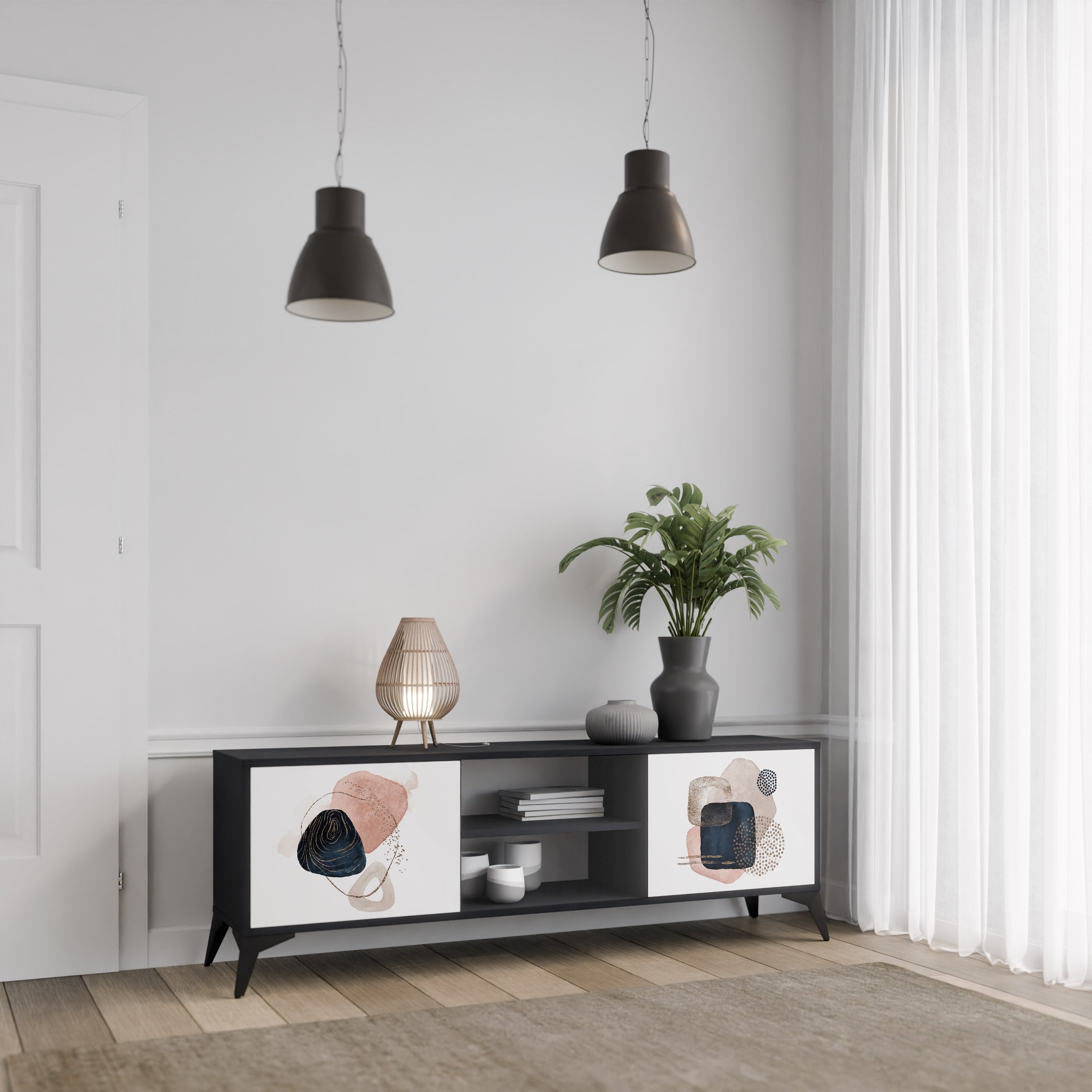 COLORFUL SHAPES 2-Door TV Stand in Black Finish