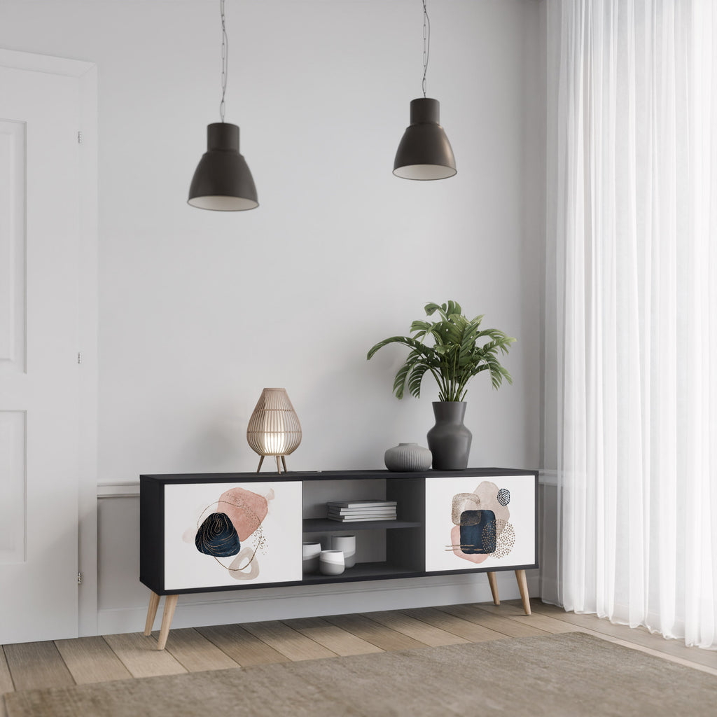 Meuble TV 2 portes COLORFUL SHAPES en finition noire