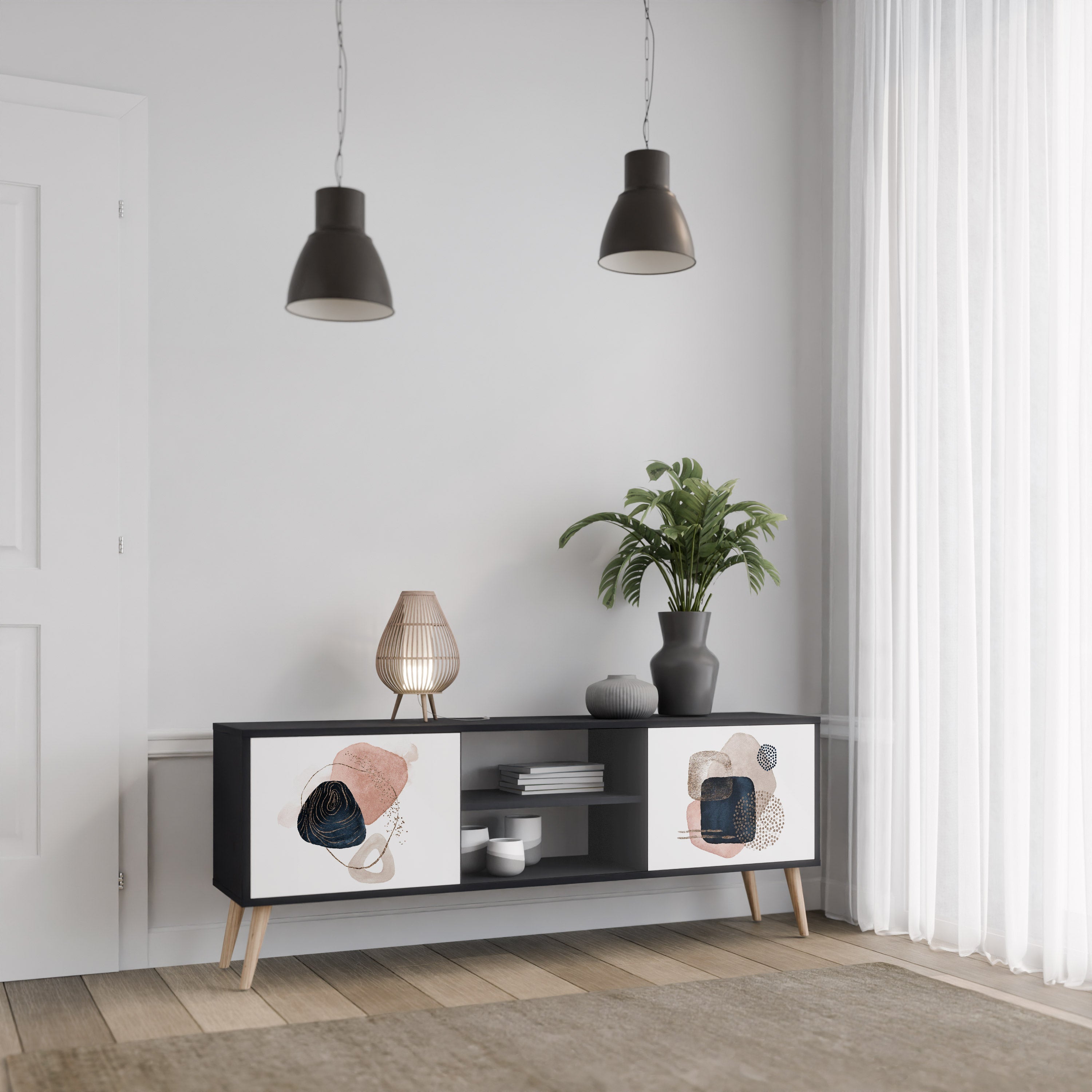 COLORFUL SHAPES 2-Door TV Stand in Black Finish