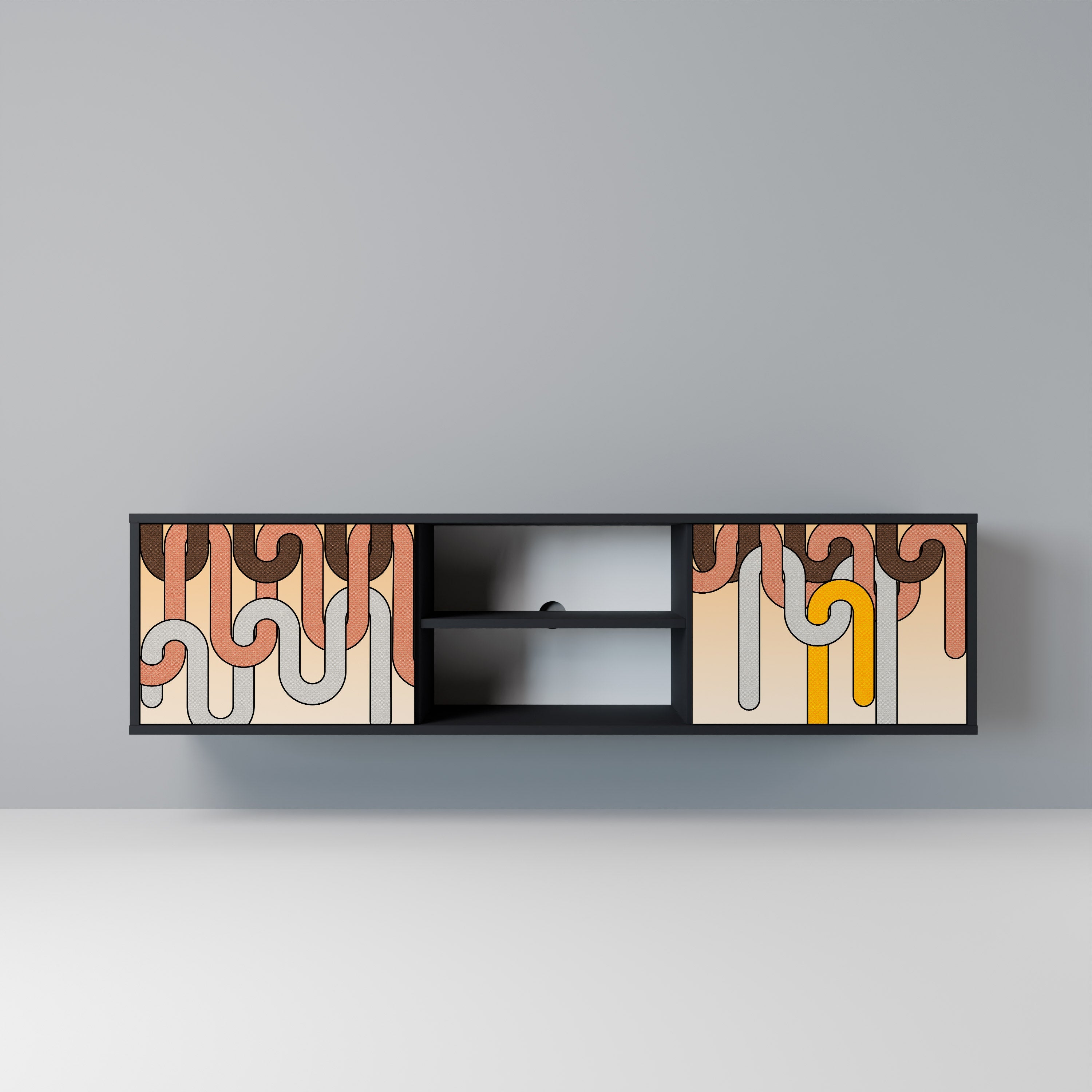 COLORFUL STRINGS 2-Door TV Stand in Black Finish