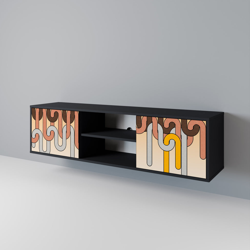 Meuble TV 2 portes COLORFUL STRINGS, finition noire