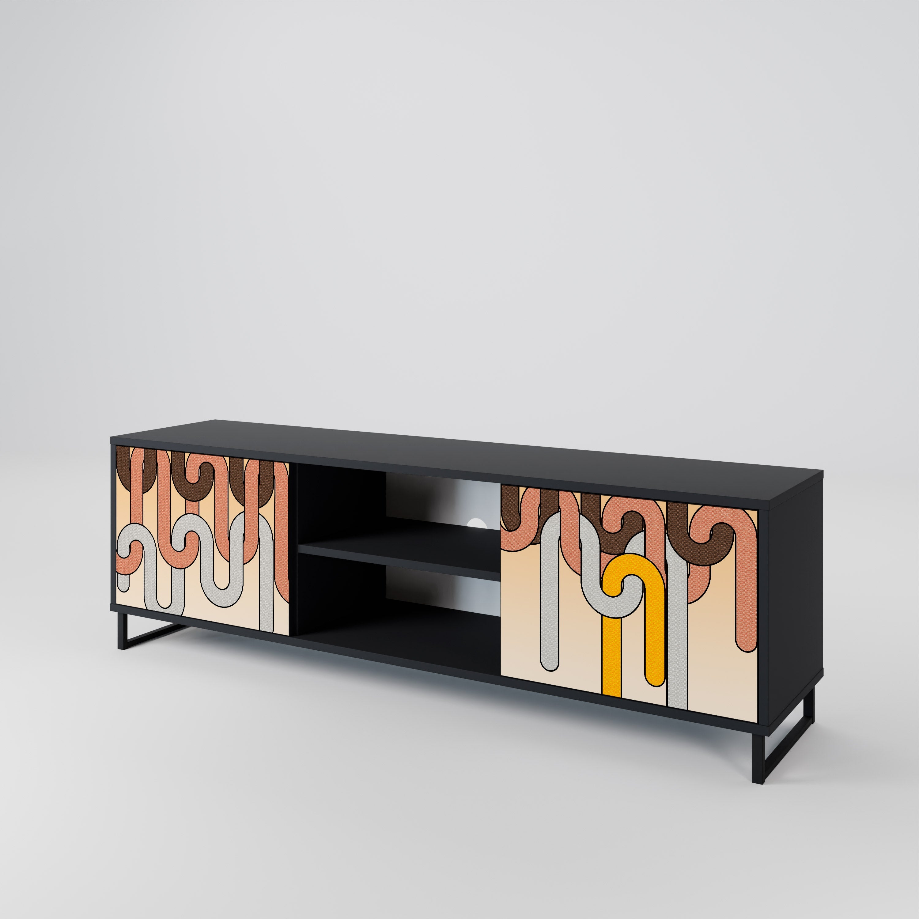 COLORFUL STRINGS 2-Door TV Stand in Black Finish
