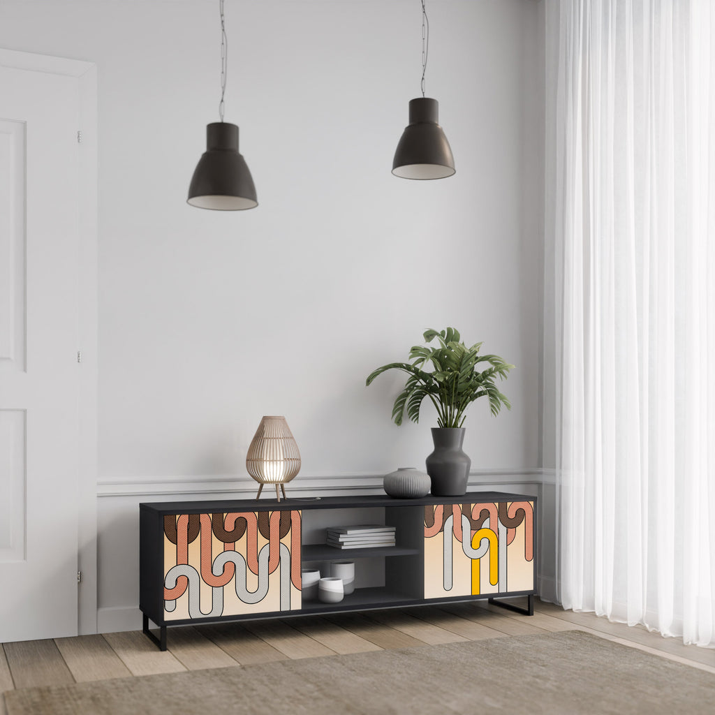 Meuble TV 2 portes COLORFUL STRINGS, finition noire