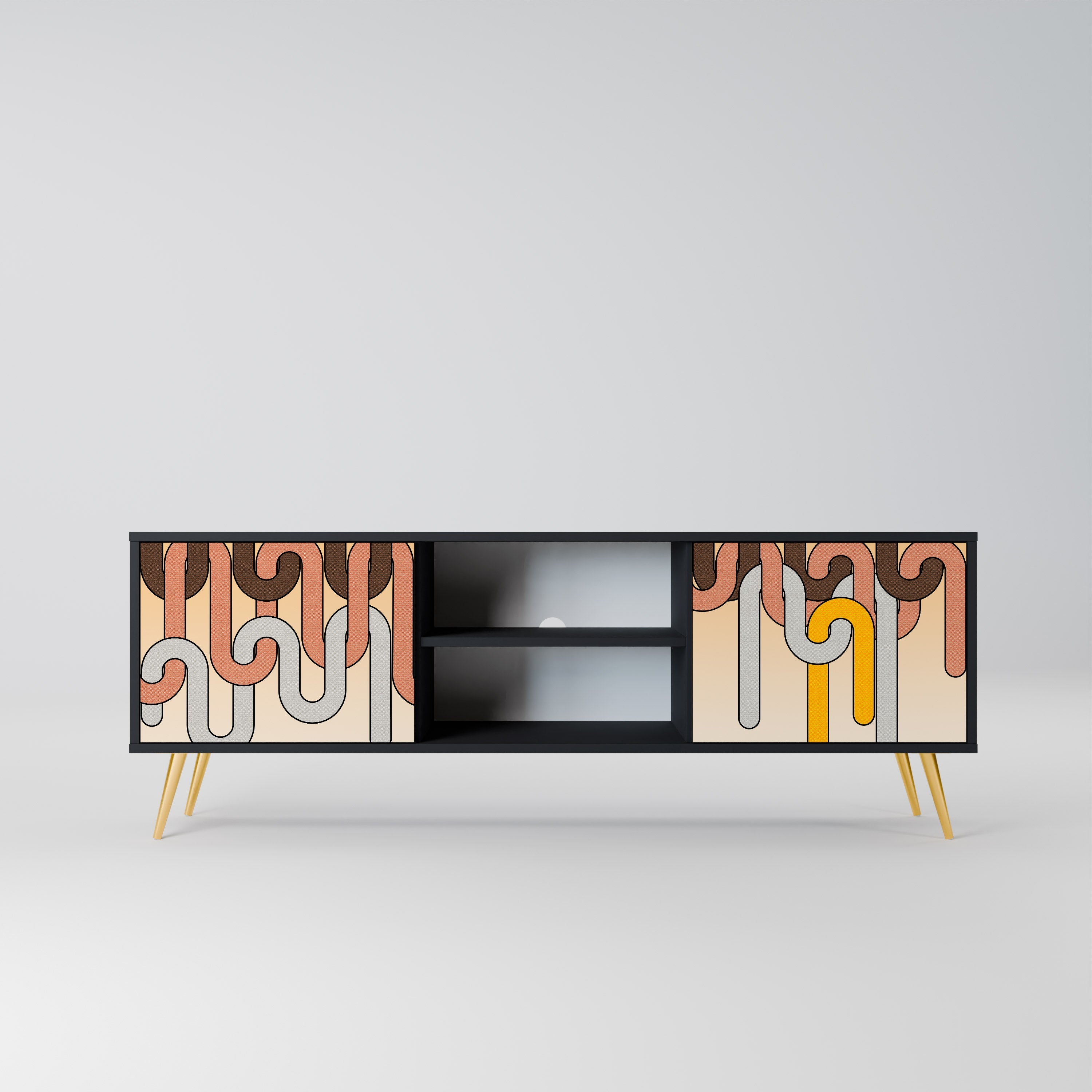 COLORFUL STRINGS 2-Door TV Stand in Black Finish