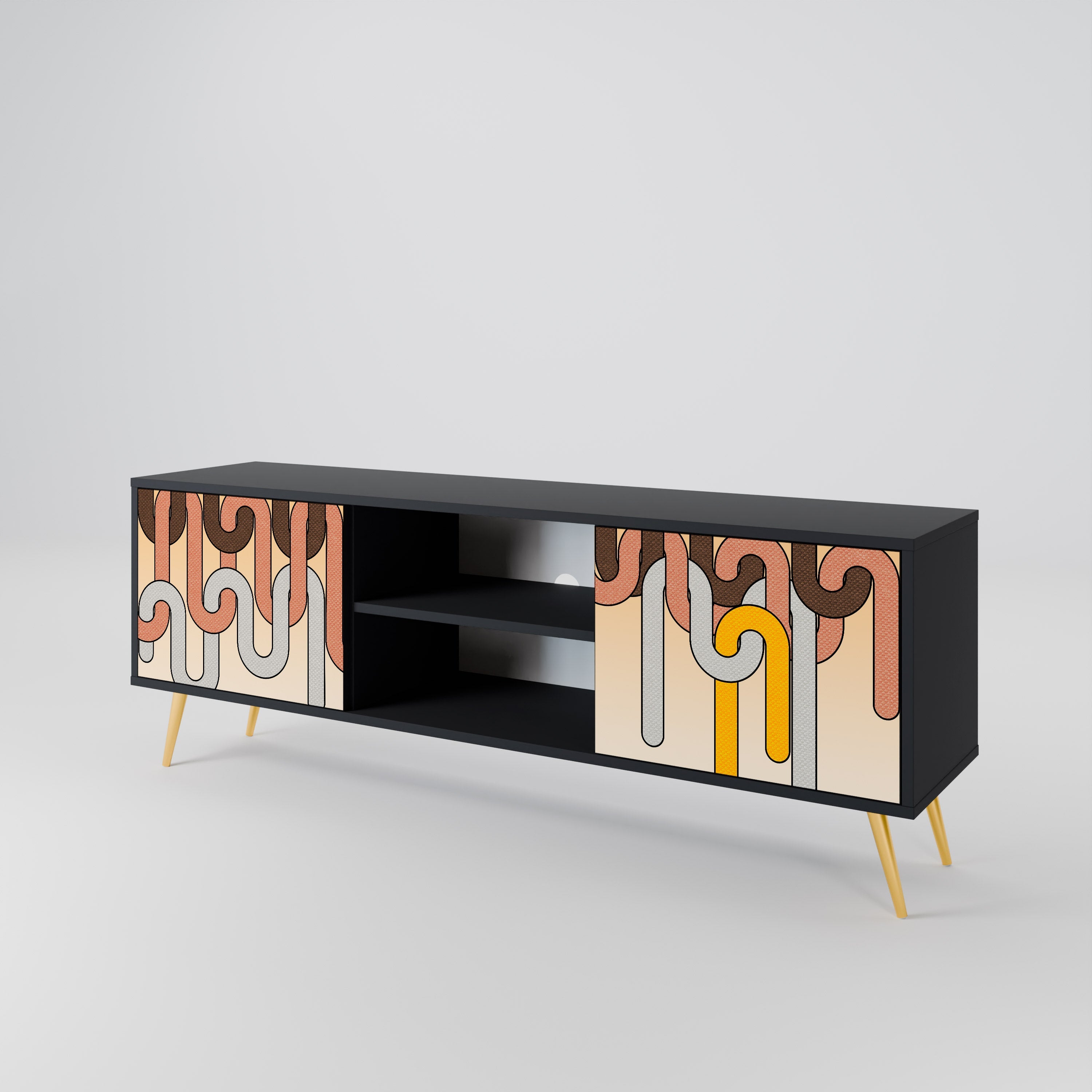 COLORFUL STRINGS 2-Door TV Stand in Black Finish