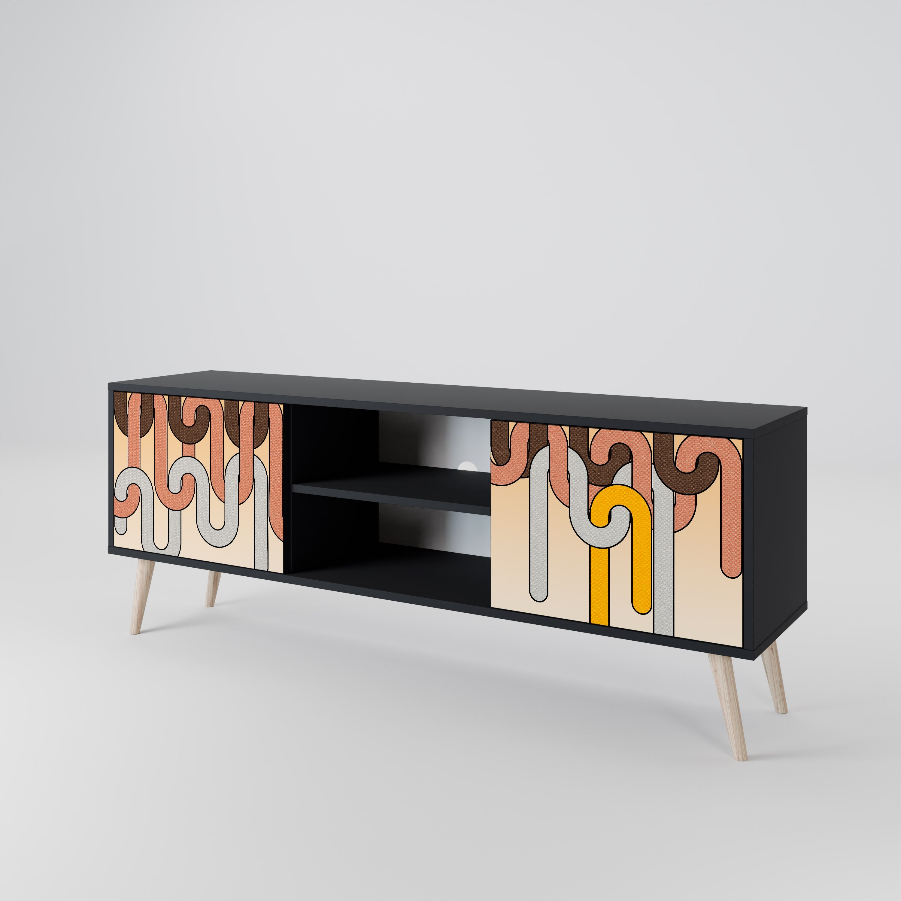 COLORFUL STRINGS 2-Door TV Stand in Black Finish