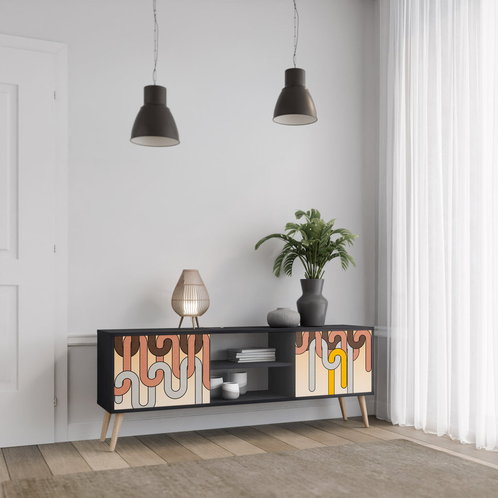 Meuble TV 2 portes COLORFUL STRINGS, finition noire