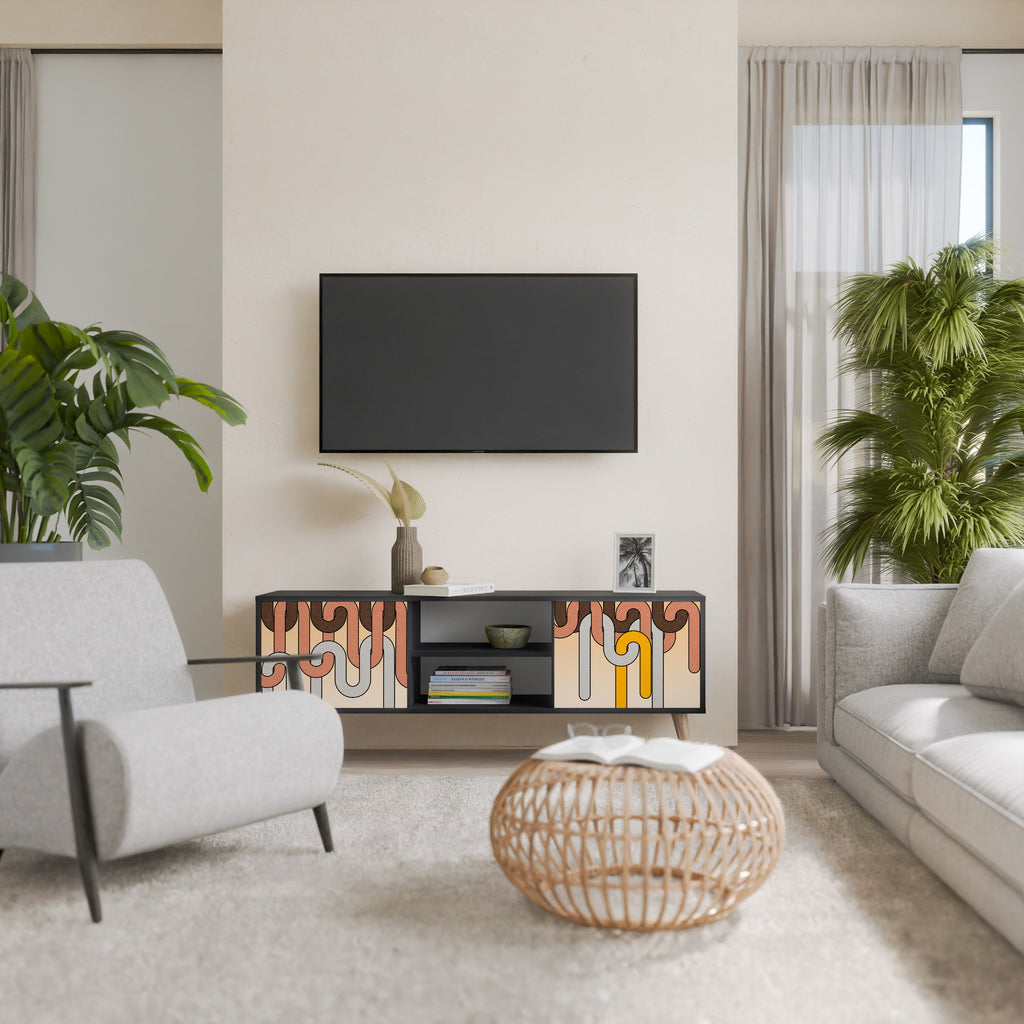 Meuble TV 2 portes COLORFUL STRINGS, finition noire