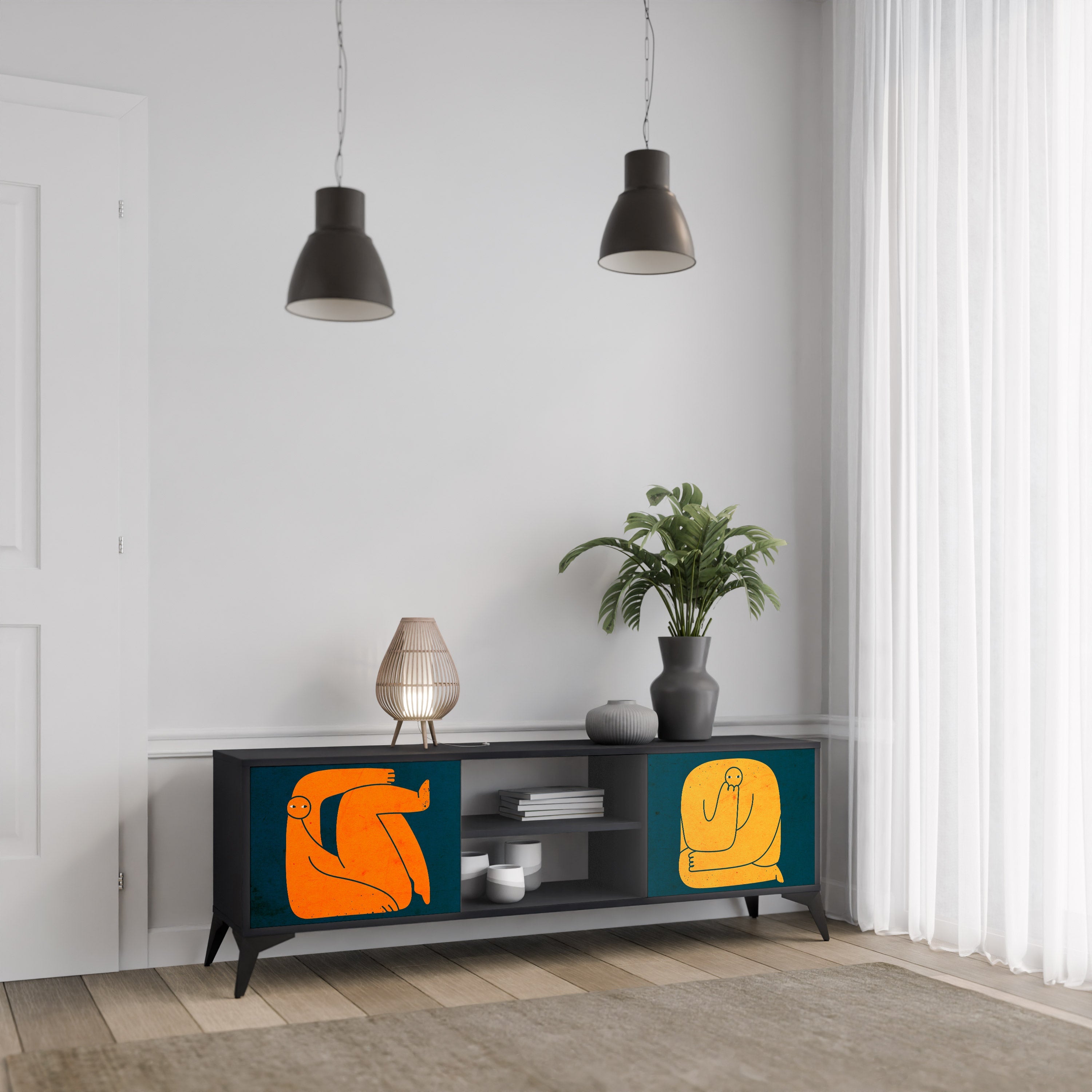 TOGETHER BUT SEPARATELY 2-Door TV Stand in Black Finish