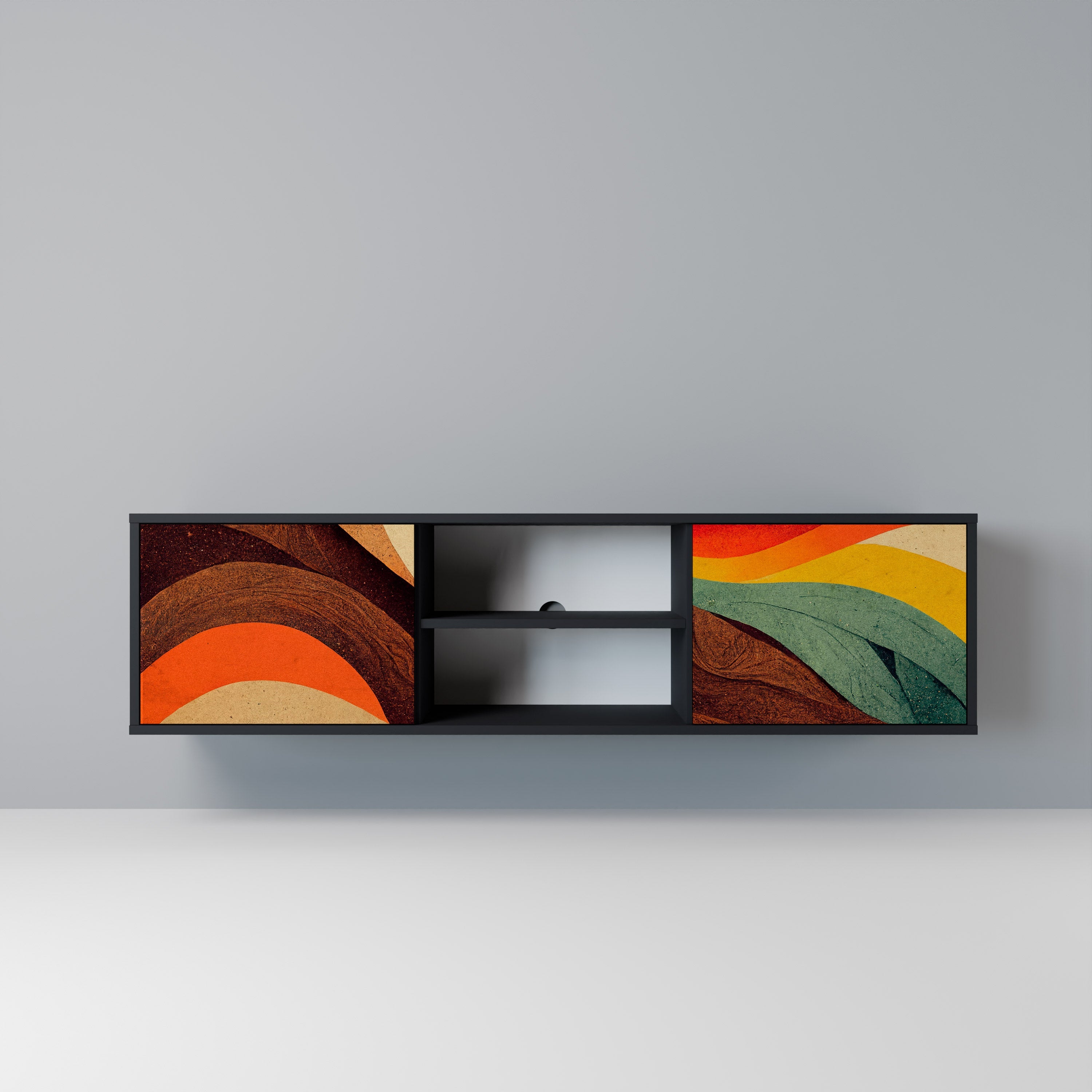 COLORFUL STRANDS 2-Door TV Stand in Black Finish