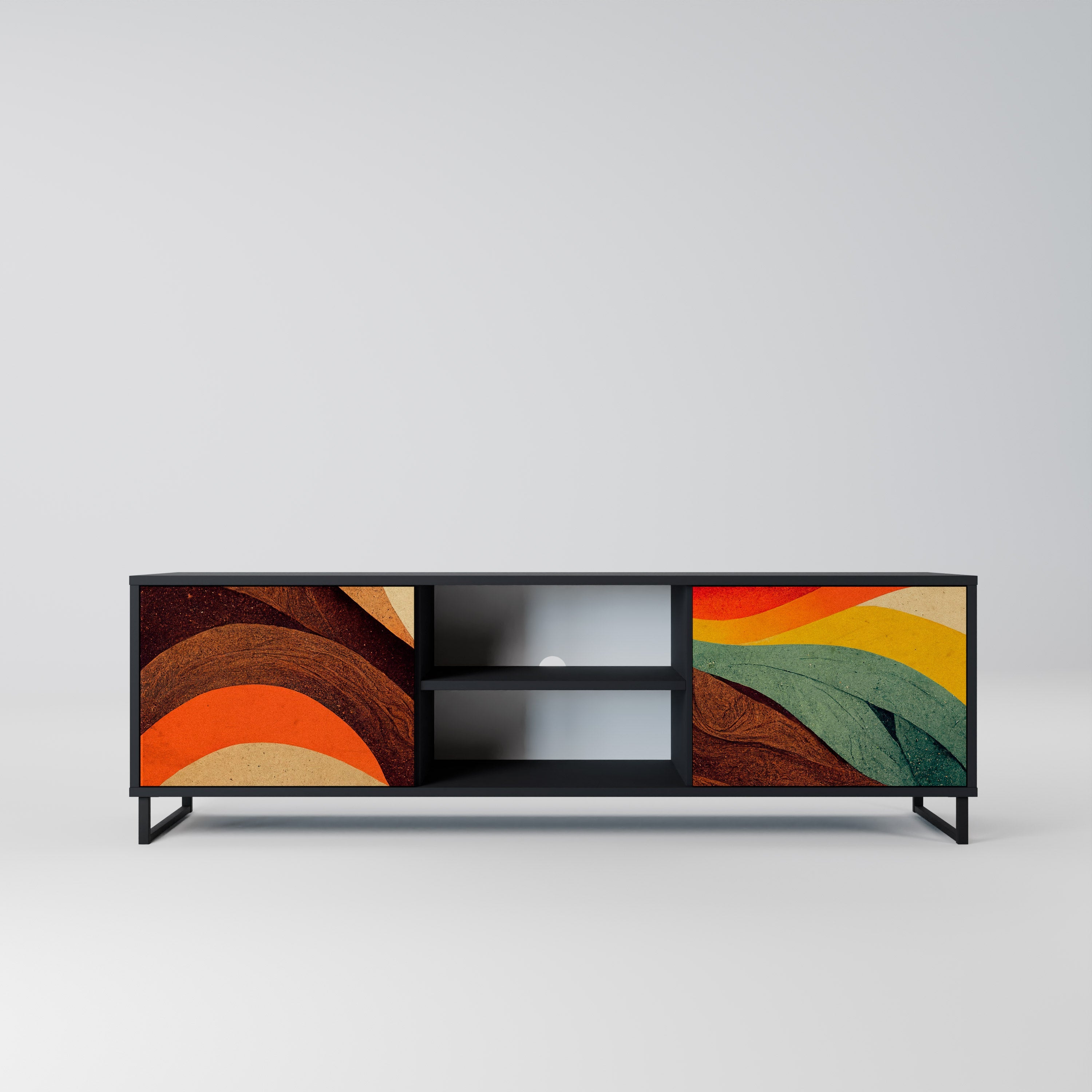 COLORFUL STRANDS 2-Door TV Stand in Black Finish