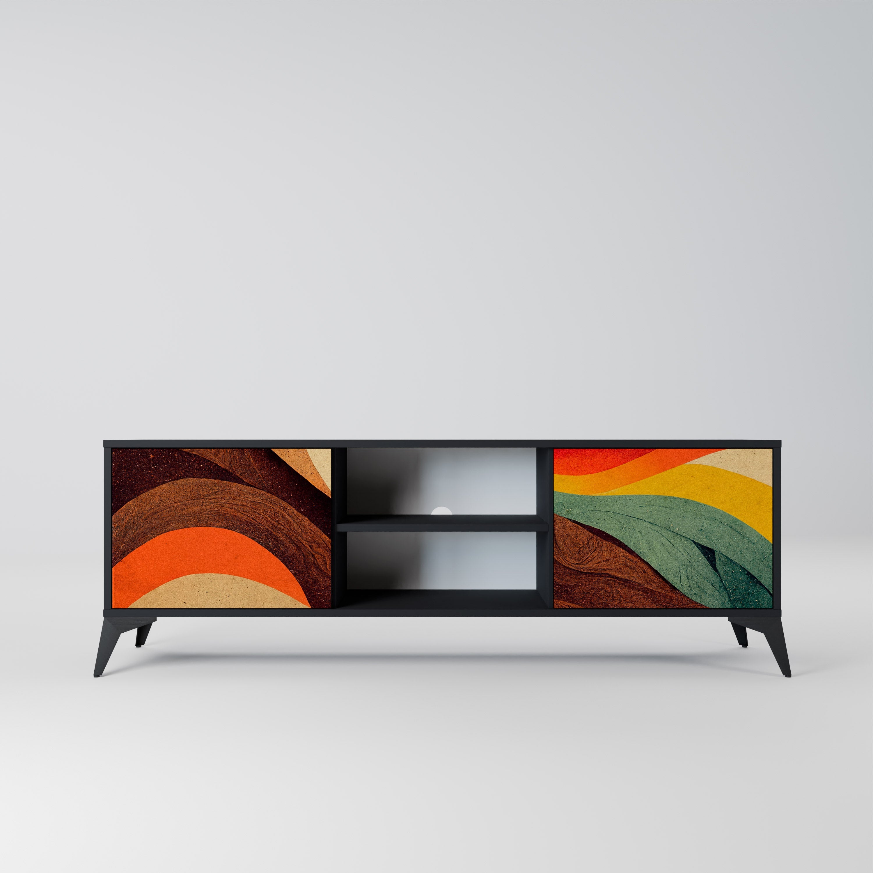 COLORFUL STRANDS 2-Door TV Stand in Black Finish
