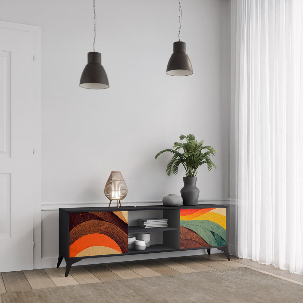 Meuble TV 2 portes COLORFUL STRANDS finition noire