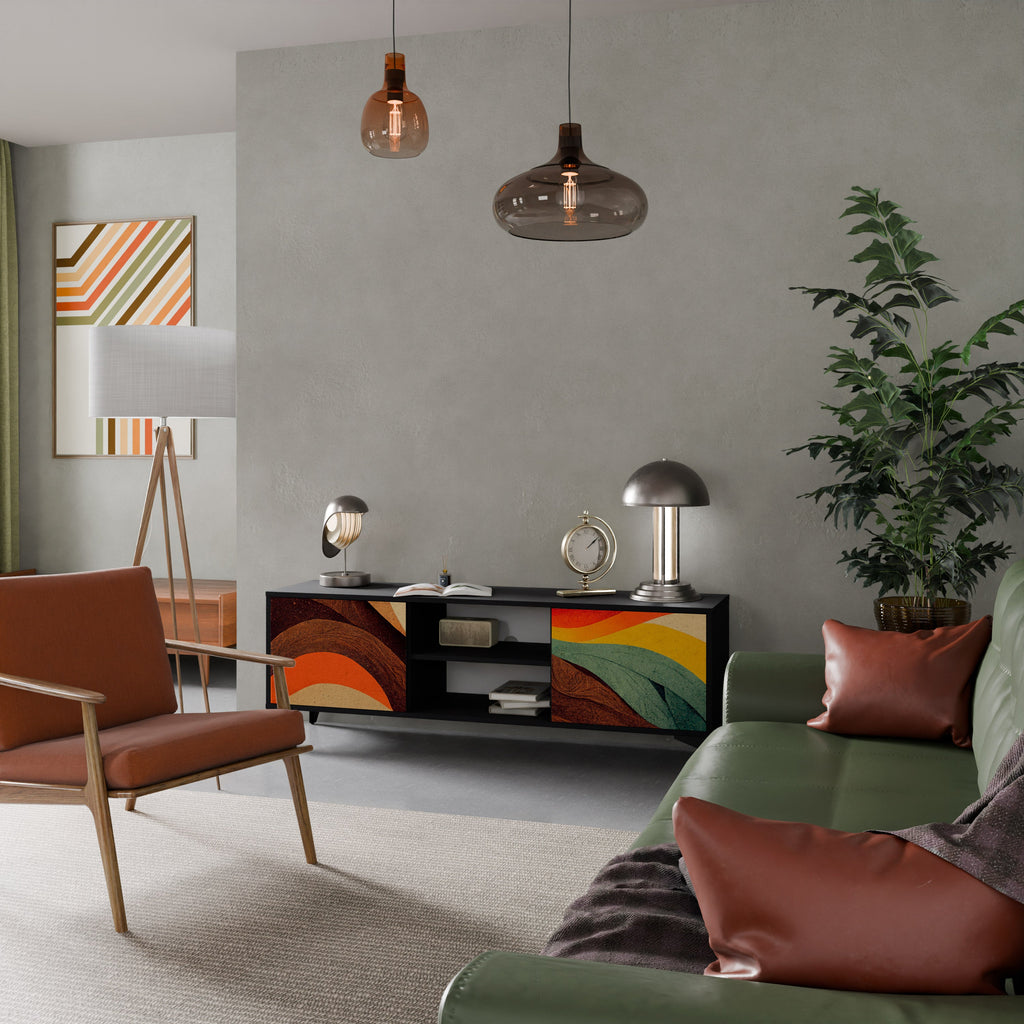 Meuble TV 2 portes COLORFUL STRANDS finition noire