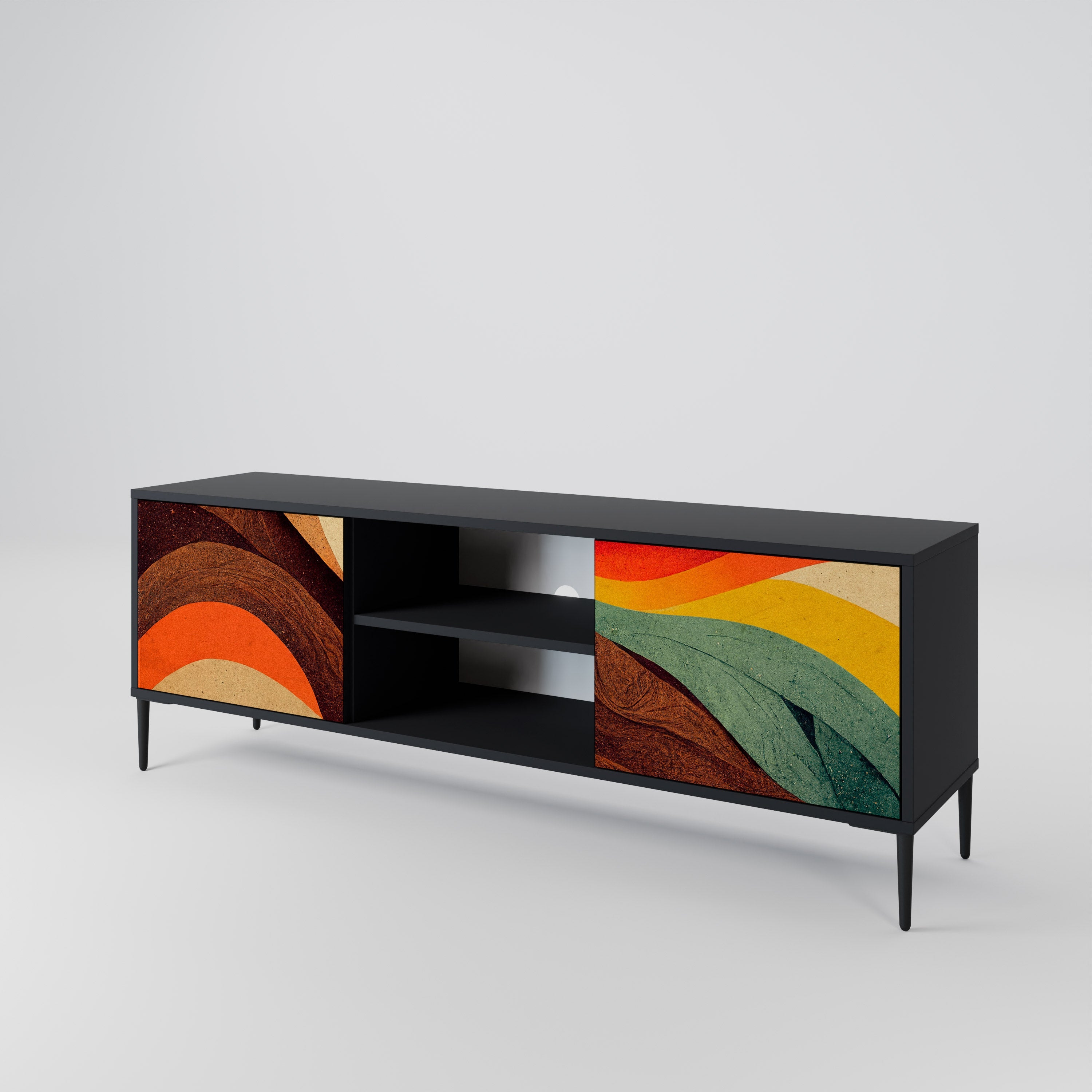 COLORFUL STRANDS 2-Door TV Stand in Black Finish