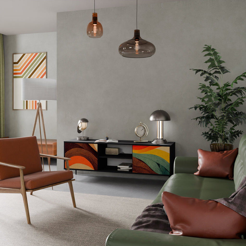 Meuble TV 2 portes COLORFUL STRANDS finition noire