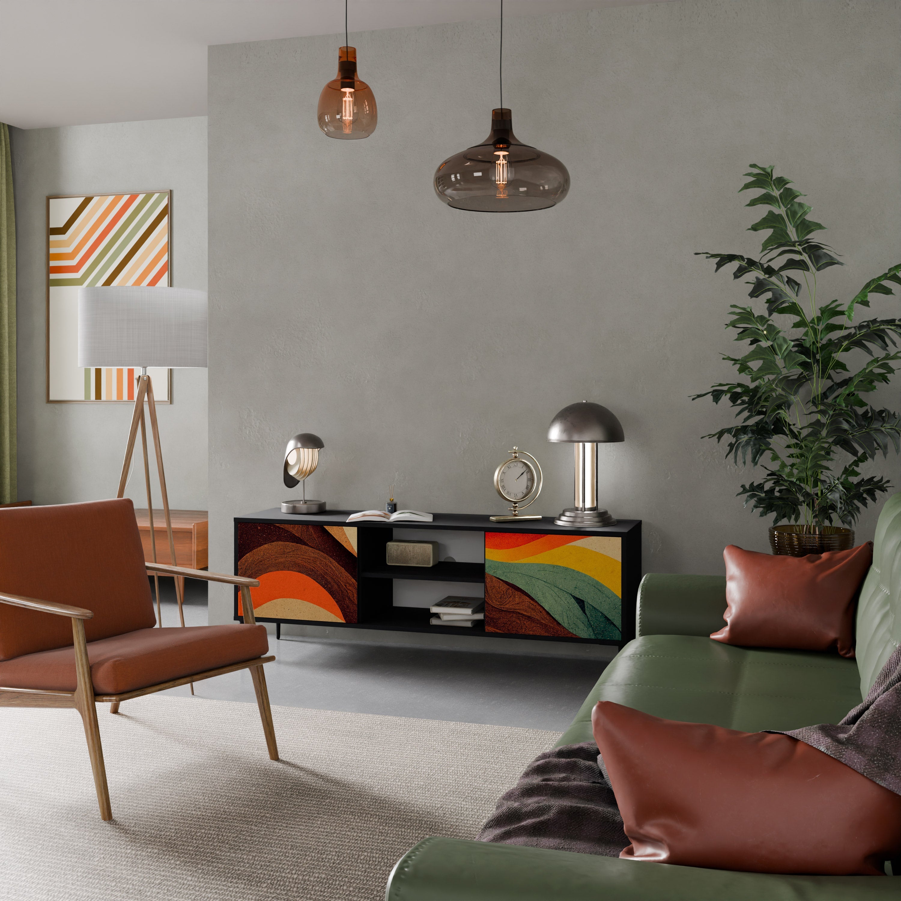 COLORFUL STRANDS 2-Door TV Stand in Black Finish