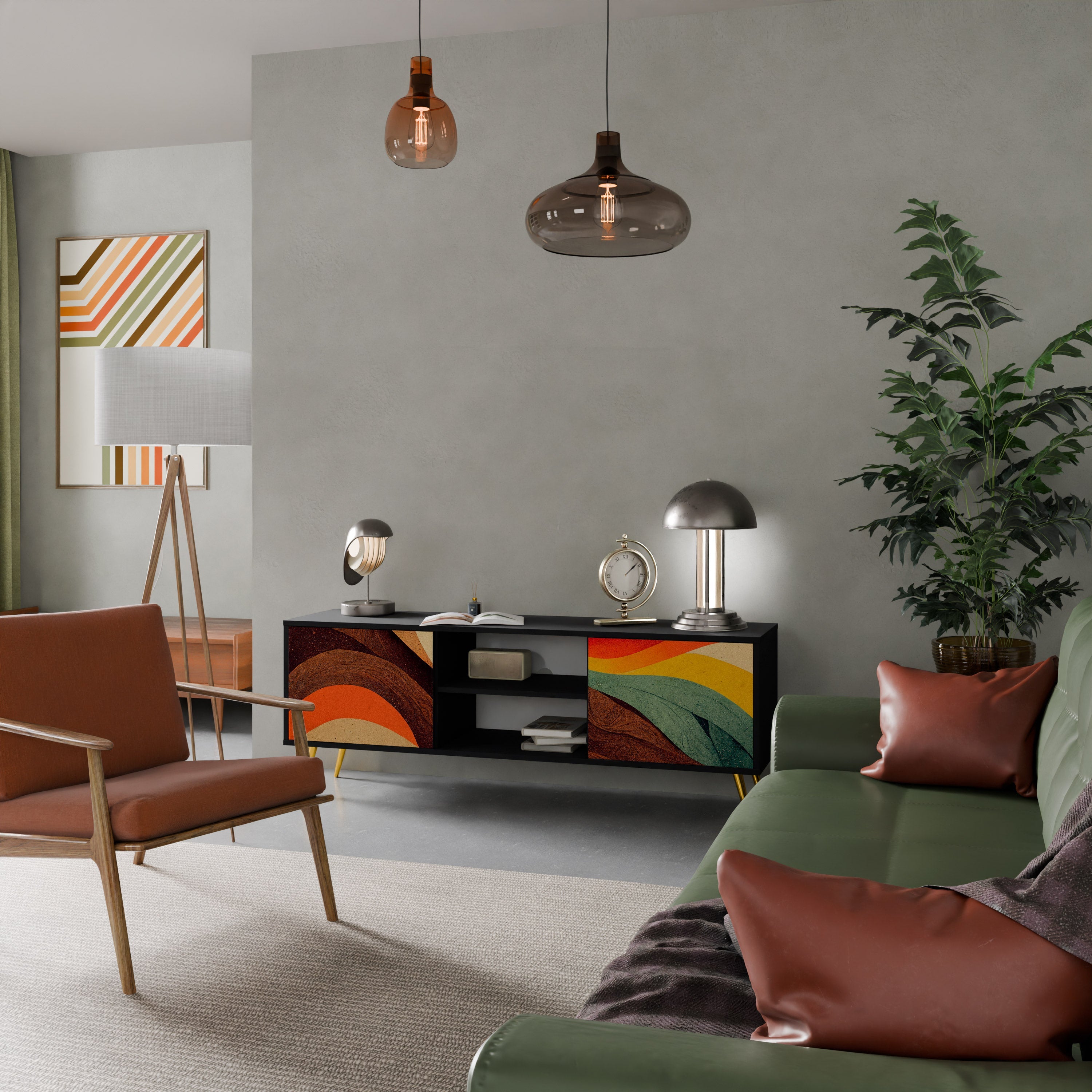 COLORFUL STRANDS 2-Door TV Stand in Black Finish