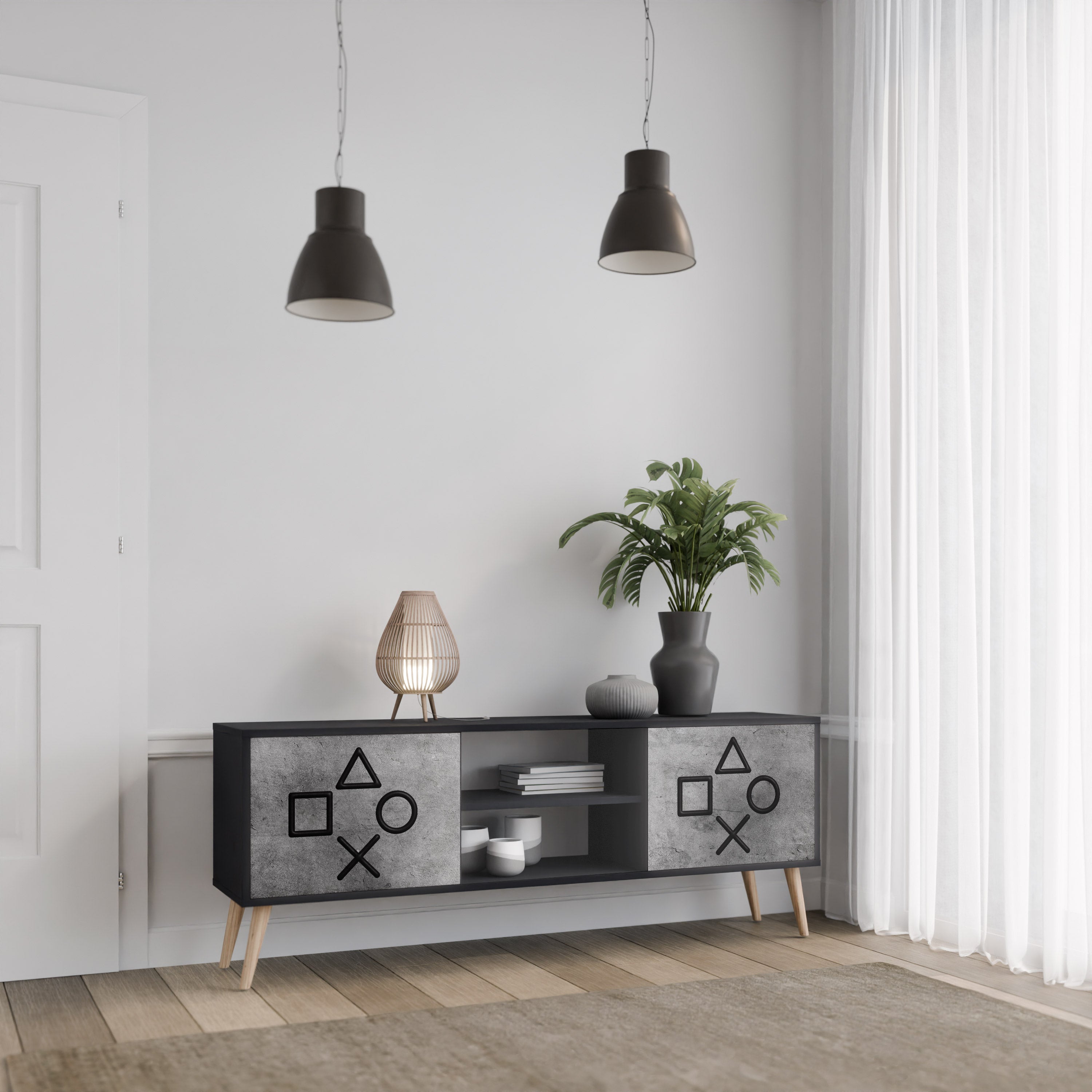 GAMER CHOICE 2-Door TV Stand in Black Finish