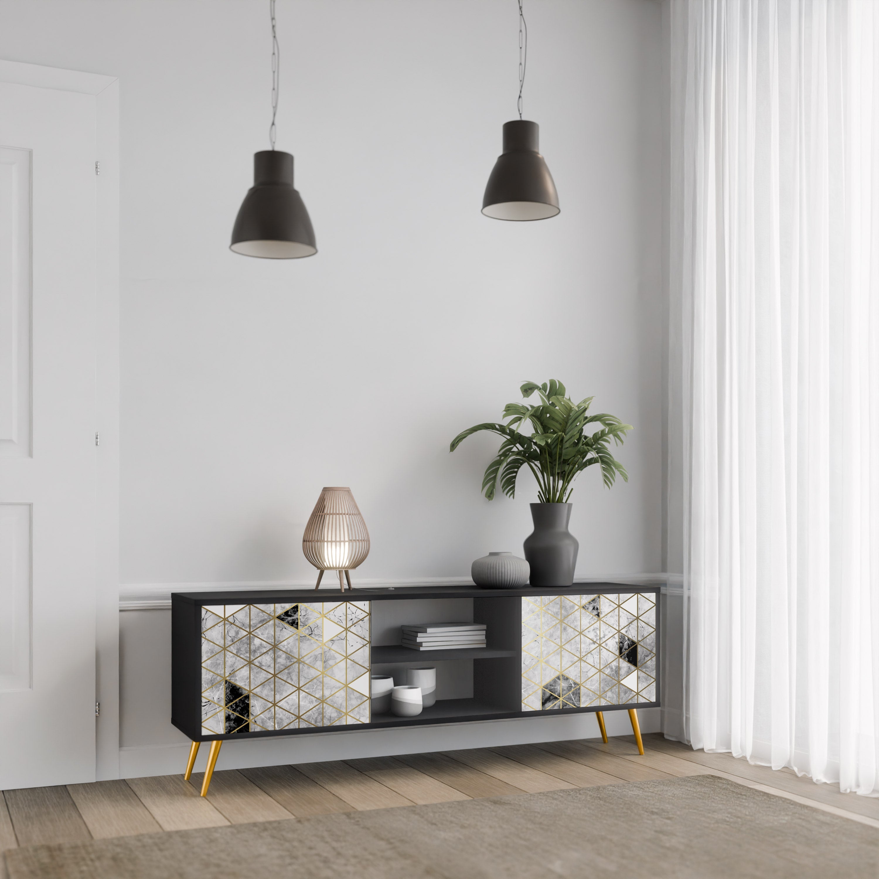 Meuble TV 2 portes ASHEN ARIA finition noire