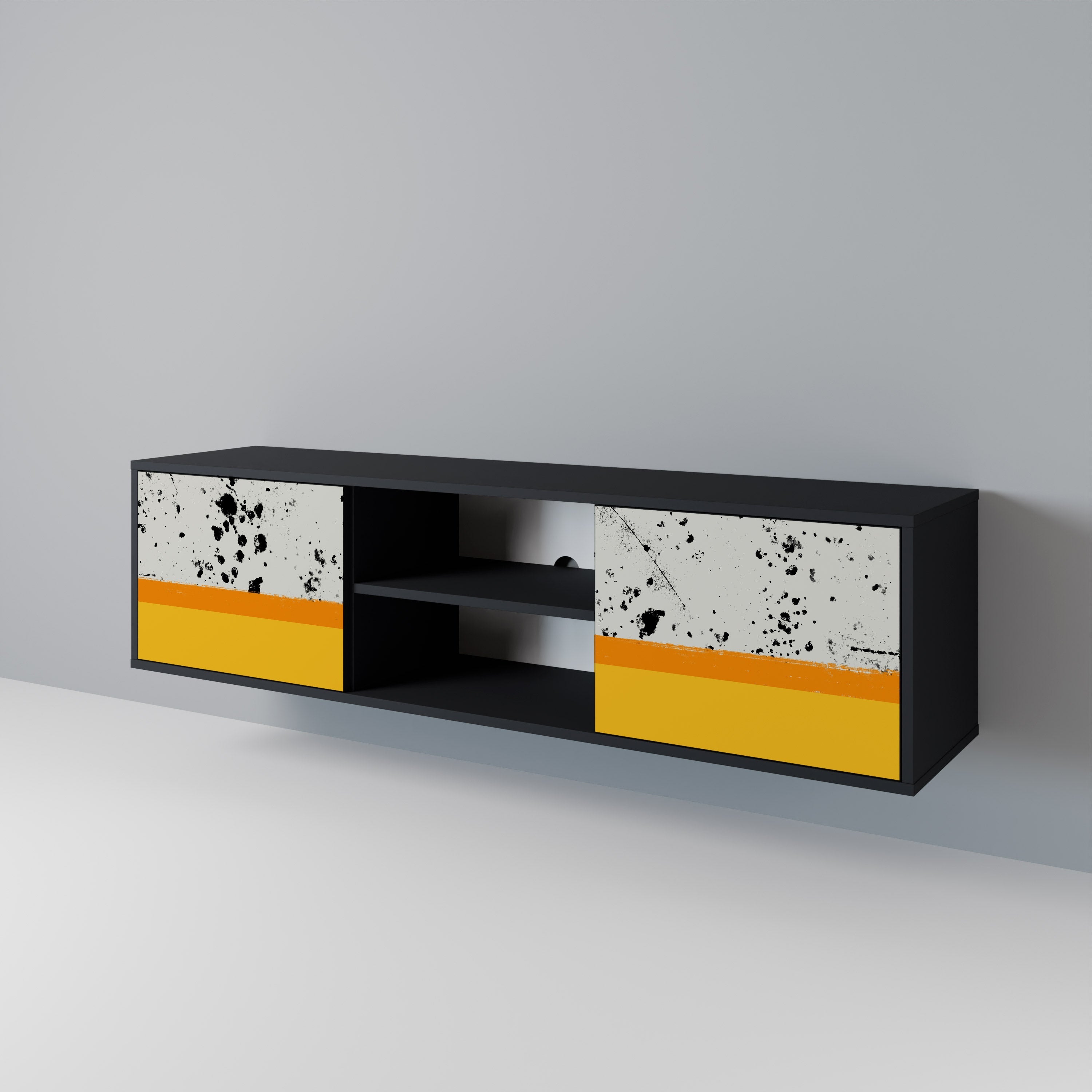 DYED BY ORANGE 2-Door TV Stand in Black Finish